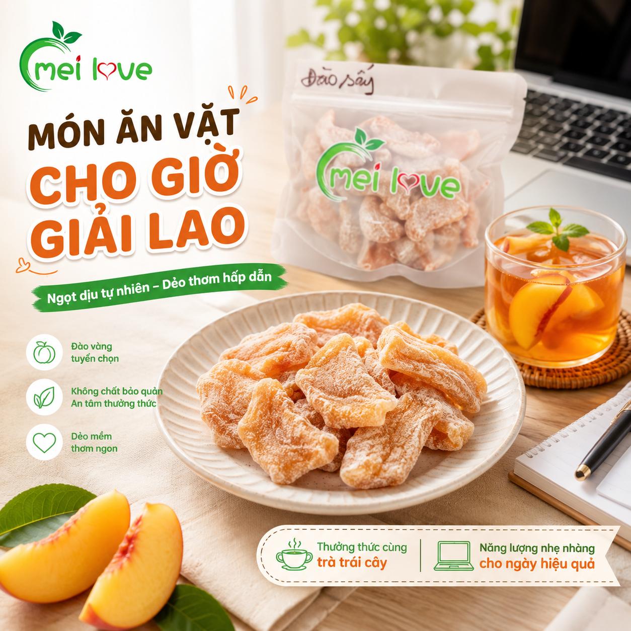 Đào Vàng Sấy Khô Cao Cấp, Dẻo Mềm, Thơm Vị Đào Tự Nhiên, Ngọt Thanh, Trái Cây Sấy Ăn Vặt