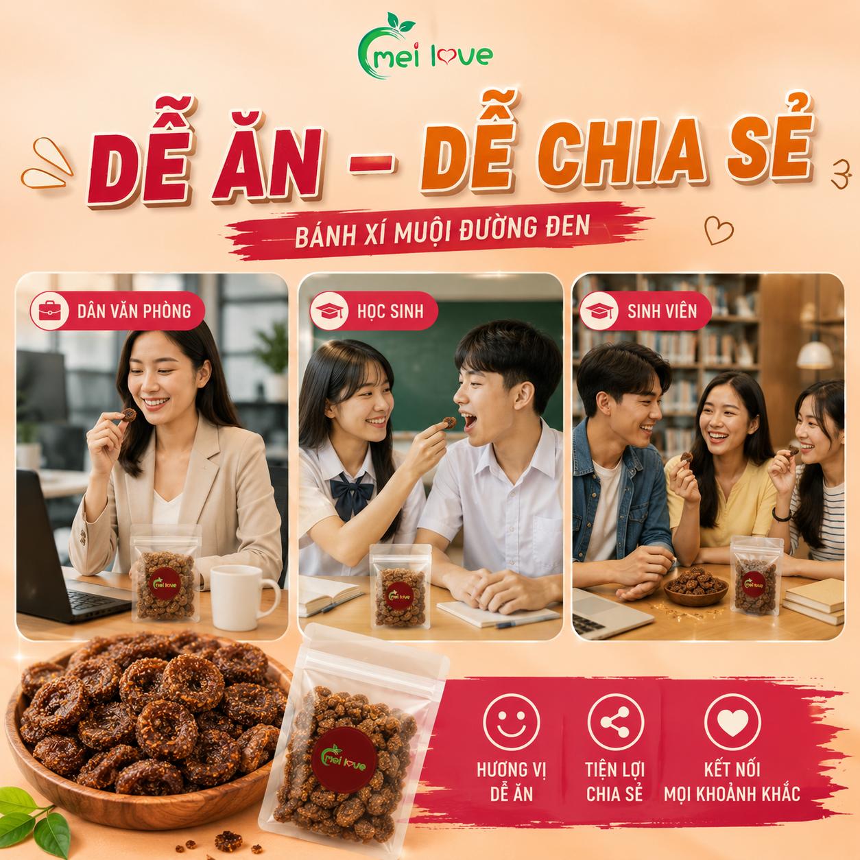 Bánh Xí Muội Đường Đen Cao Cấp, Dẻo Mềm, Chua Ngọt Hài Hòa, Thơm Đường Đen Đặc Trưng