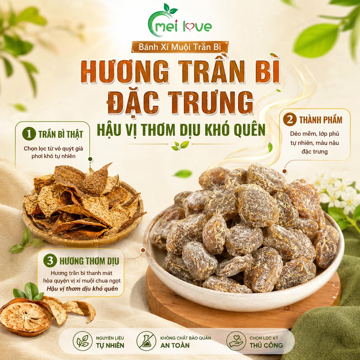 Bánh Xí Muội Trần Bì Cao Cấp, Dẻo Mềm, Chua Ngọt Hài Hòa, Hương Trần Bì Thơm Đặc Trưng