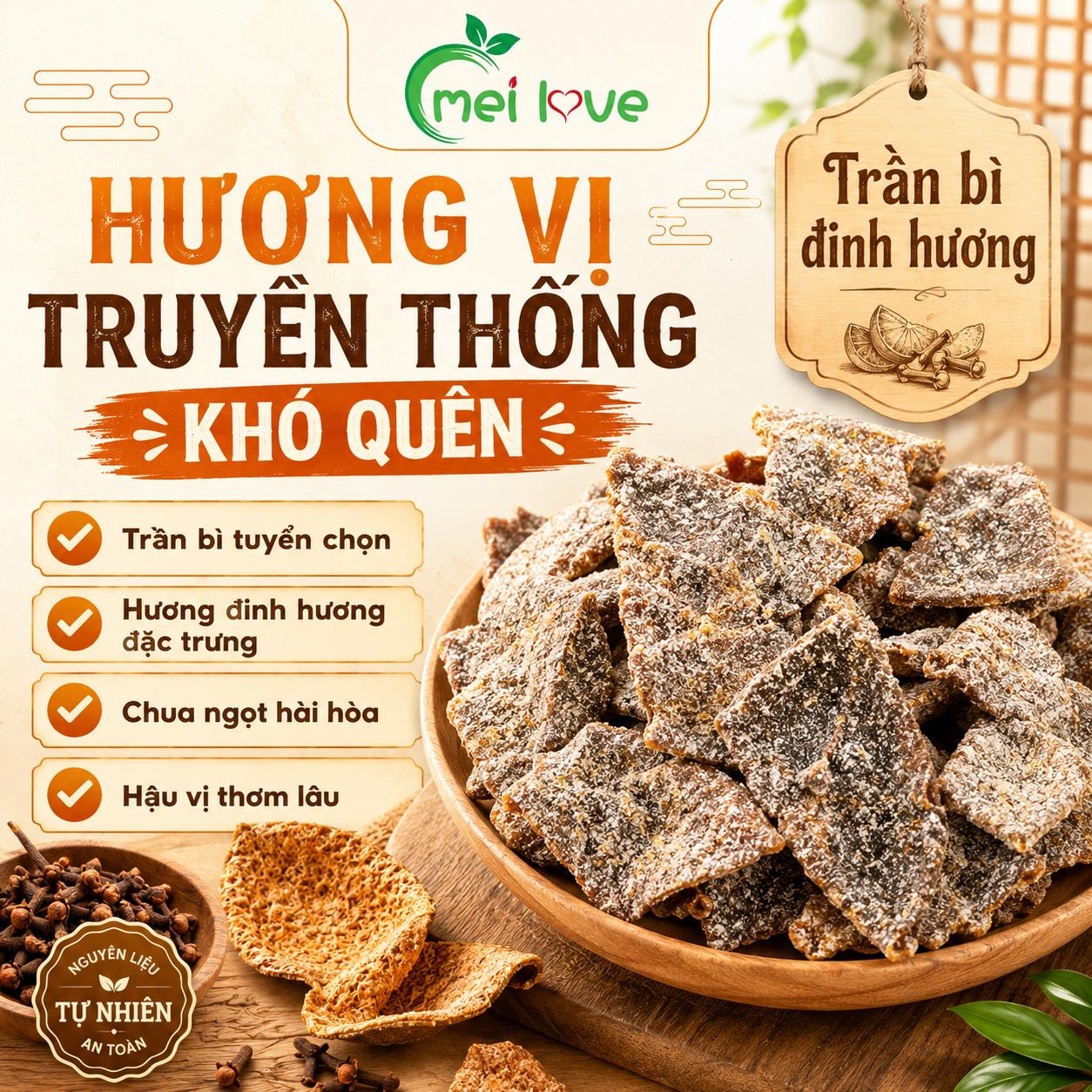 Trần Bì Đinh Hương Cao Cấp, Dẻo Mềm, Thơm Hương Trần Bì, Đậm Vị Đinh Hương, Món Ăn Vặt Truyền Thống