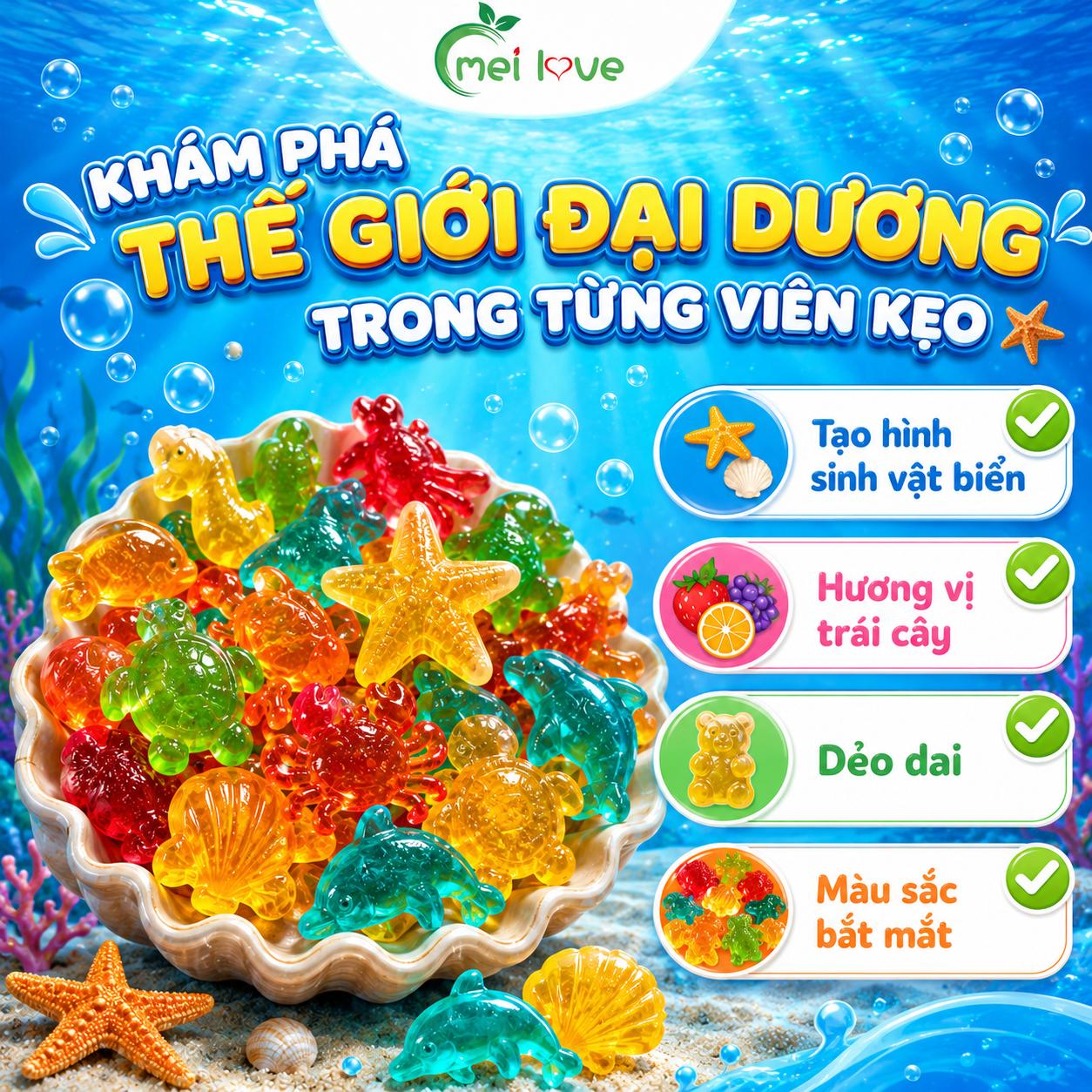 Kẹo Dẻo Đại Dương Hương Trái Cây, Dẻo Dai, Tạo Hình Sinh Vật Biển Đáng Yêu, Kẹo Ăn Vặt Cho Bé & Gia Đình