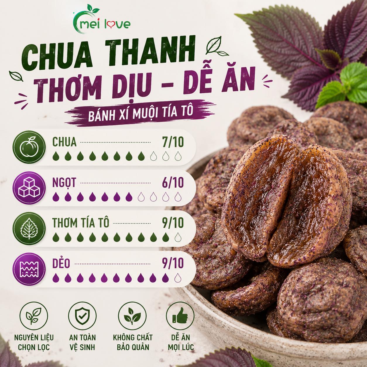 Bánh Xí Muội Tía Tô Cao Cấp, Dẻo Mềm, Chua Ngọt Hài Hòa, Hương Tía Tô Thơm Đặc Trưng