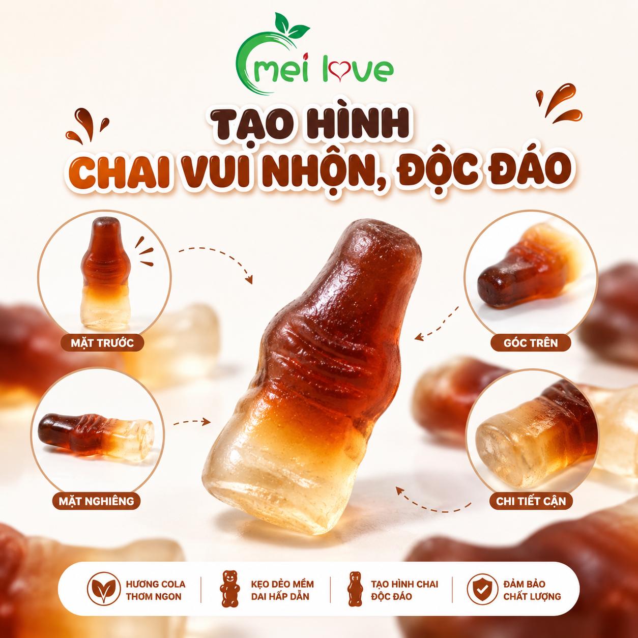 Kẹo Dẻo Chai Cola, Dẻo Dai, Hương Vị Cola Đậm Đà, Kẹo Hình Chai Ăn Vặt Cho Bé & Gia Đình