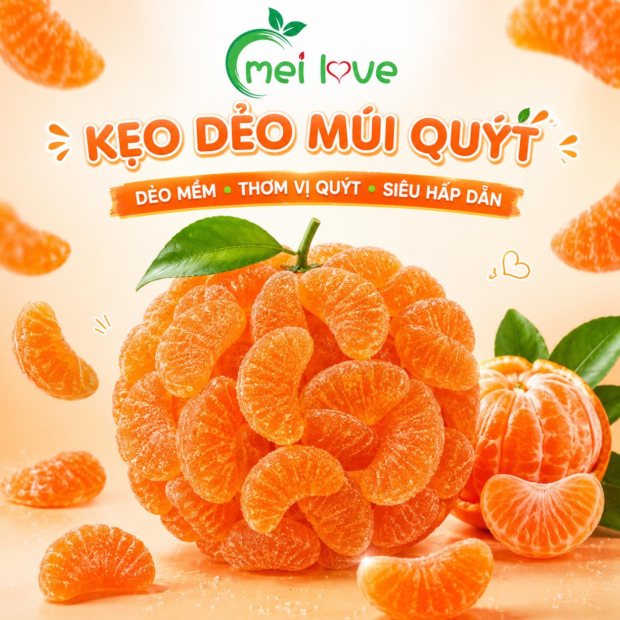 Kẹo Dẻo Múi Quýt Hương Quýt, Dẻo Mềm, Tạo Hình Múi Quýt Độc Đáo, Kẹo Ăn Vặt Cho Bé & Gia Đình