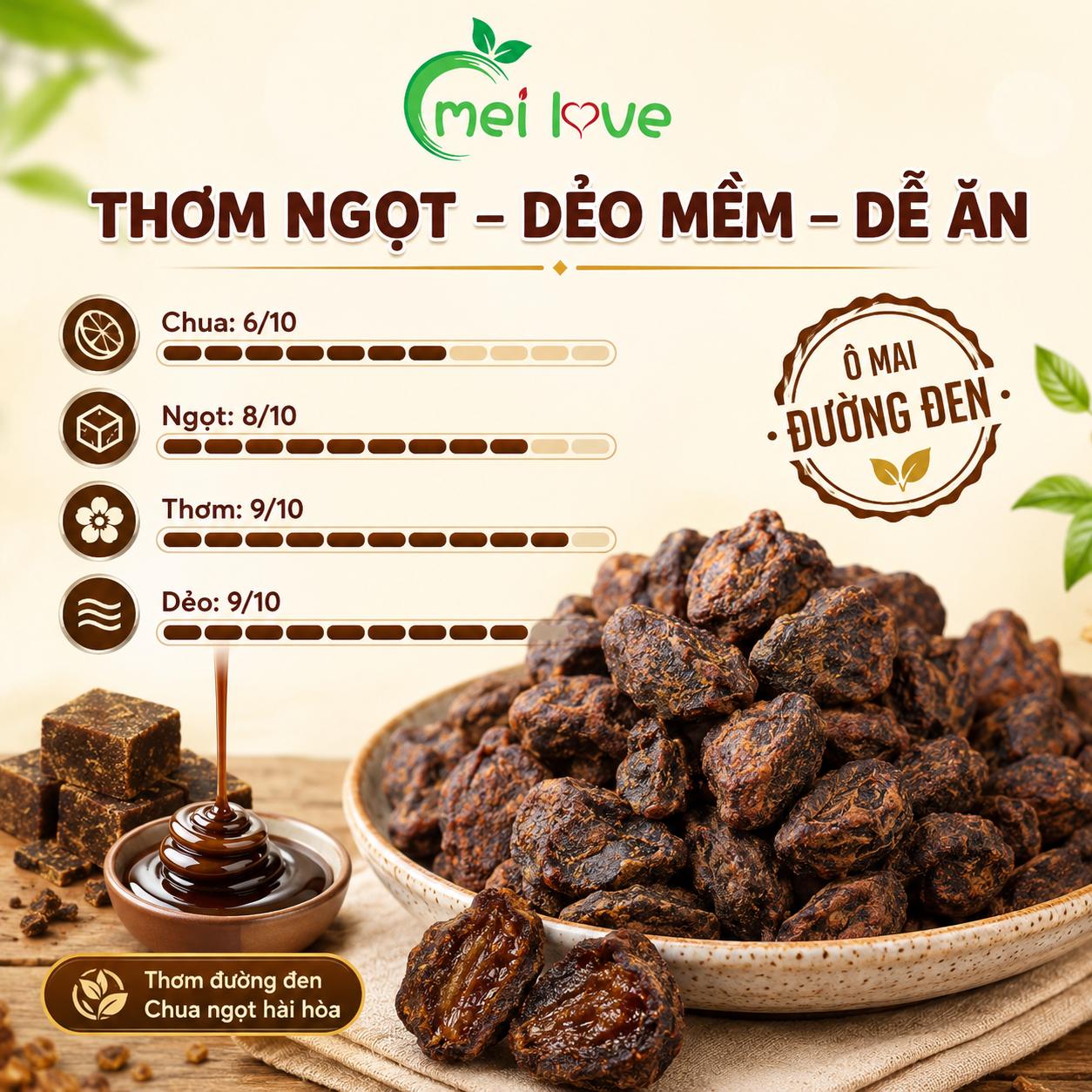 Ô Mai Đường Đen Cao Cấp, Dẻo Mềm, Chua Ngọt Hài Hòa, Thơm Hương Đường Đen Đặc Trưng