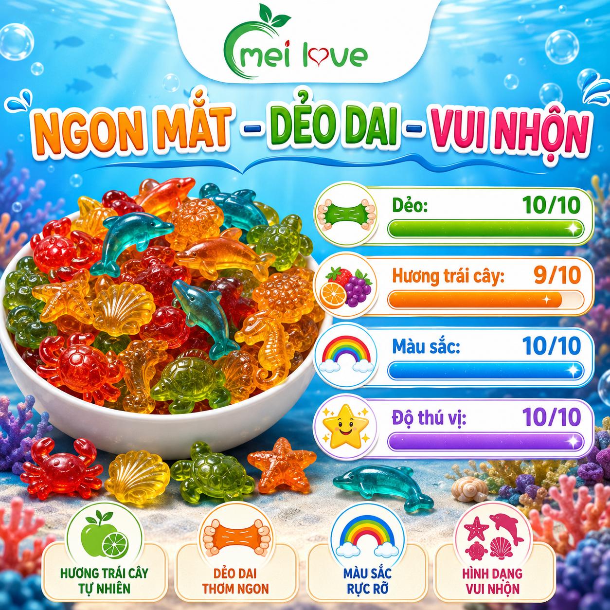 Kẹo Dẻo Đại Dương Hương Trái Cây, Dẻo Dai, Tạo Hình Sinh Vật Biển Đáng Yêu, Kẹo Ăn Vặt Cho Bé & Gia Đình