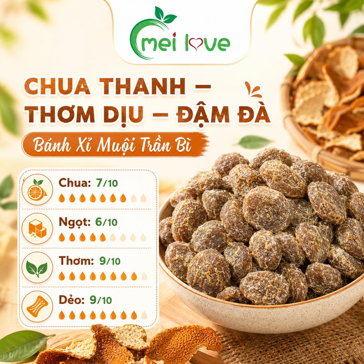 Bánh Xí Muội Trần Bì Cao Cấp, Dẻo Mềm, Chua Ngọt Hài Hòa, Hương Trần Bì Thơm Đặc Trưng