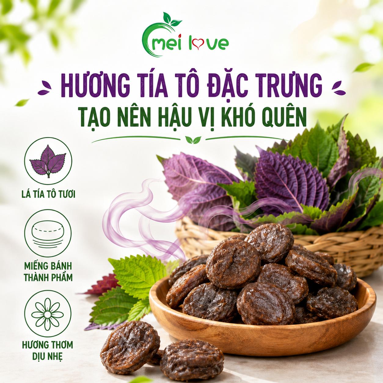 Bánh Xí Muội Tía Tô Cao Cấp, Dẻo Mềm, Chua Ngọt Hài Hòa, Hương Tía Tô Thơm Đặc Trưng