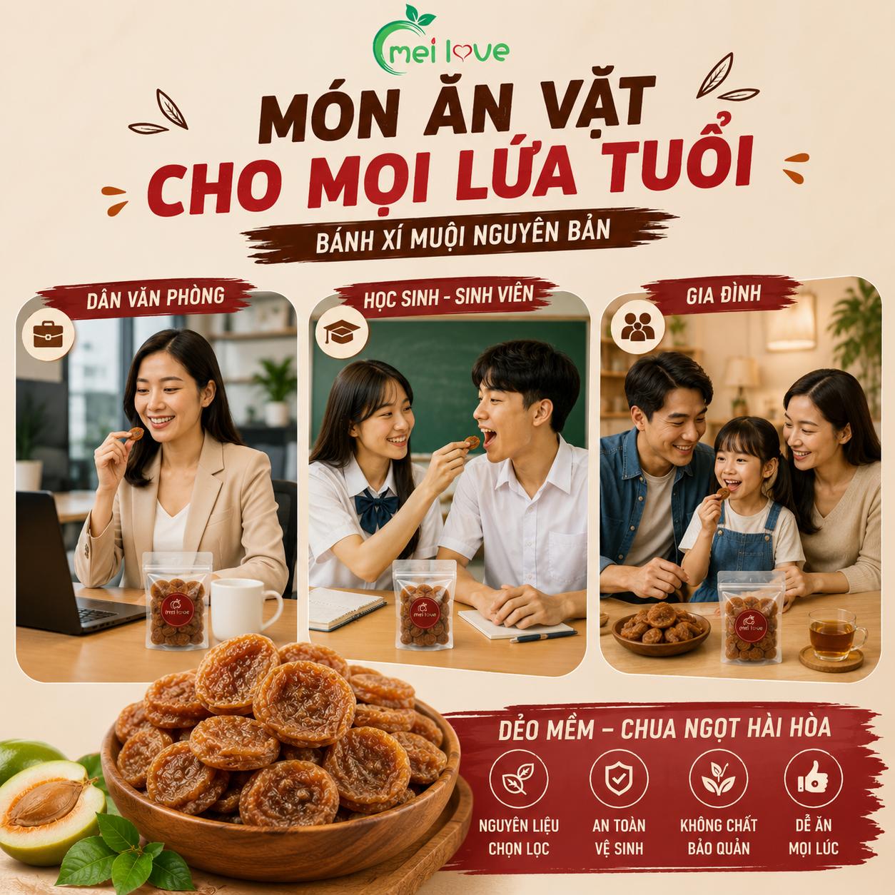 Bánh Xí Muội Nguyên Bản Cao Cấp, Dẻo Mềm, Chua Ngọt Hài Hòa, Hương Vị Truyền Thống