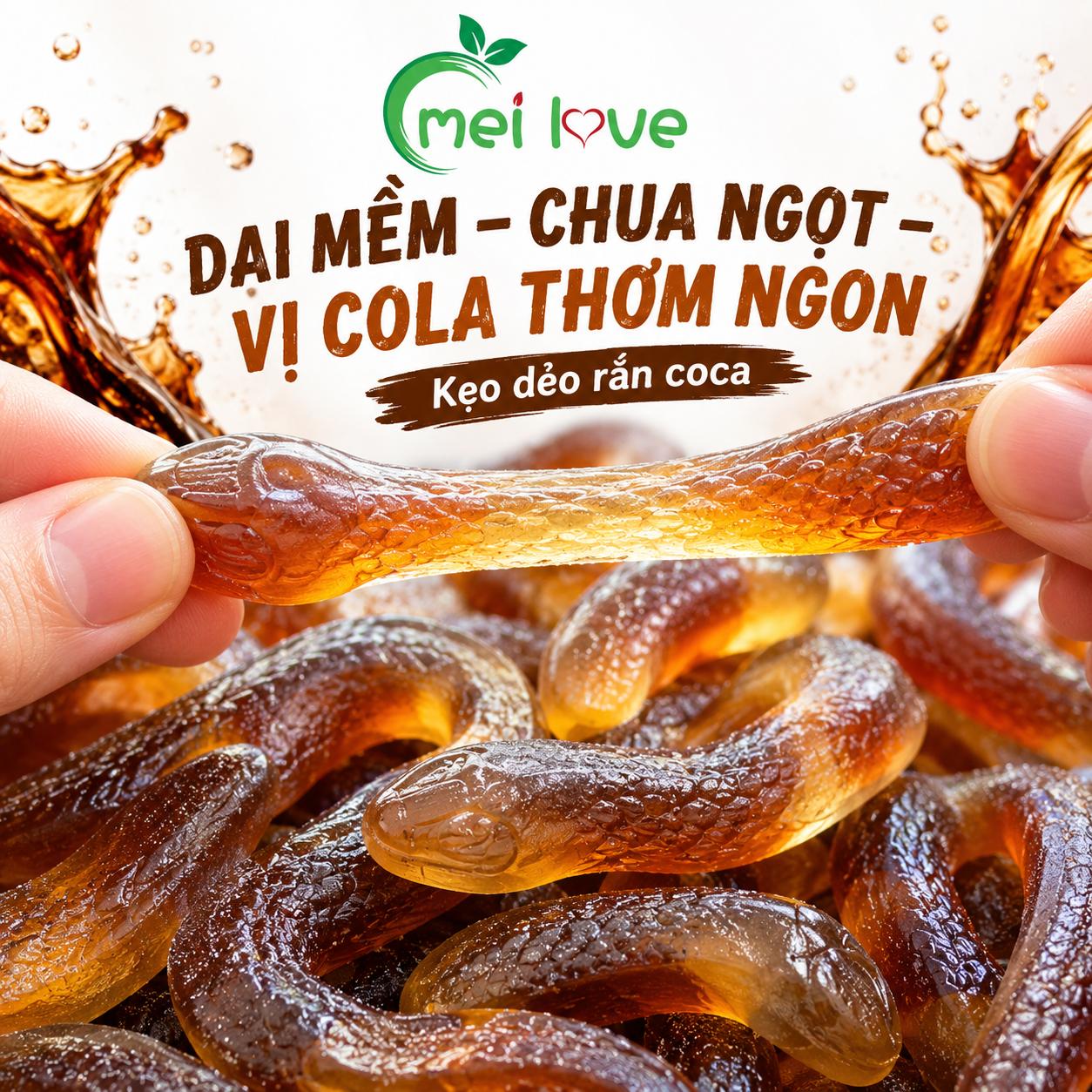 Kẹo Dẻo Rắn Coca Vị Cola Chua Ngọt Dai Mềm, Kẹo Ăn Vặt Hình Rắn Vui Mắt Cho Bé Và Gia Đình