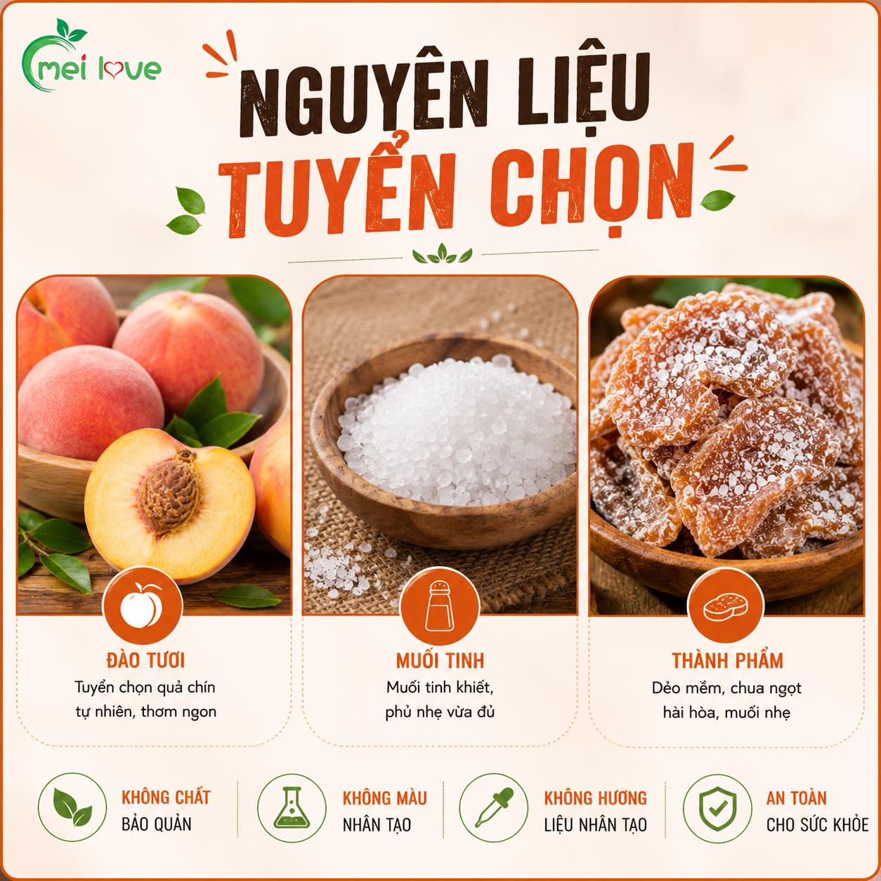 Đào Sấy Muối Cao Cấp, Dẻo Mềm, Chua Ngọt Hài Hòa, Muối Phủ Nhẹ, Trái Cây Sấy Ăn Vặt