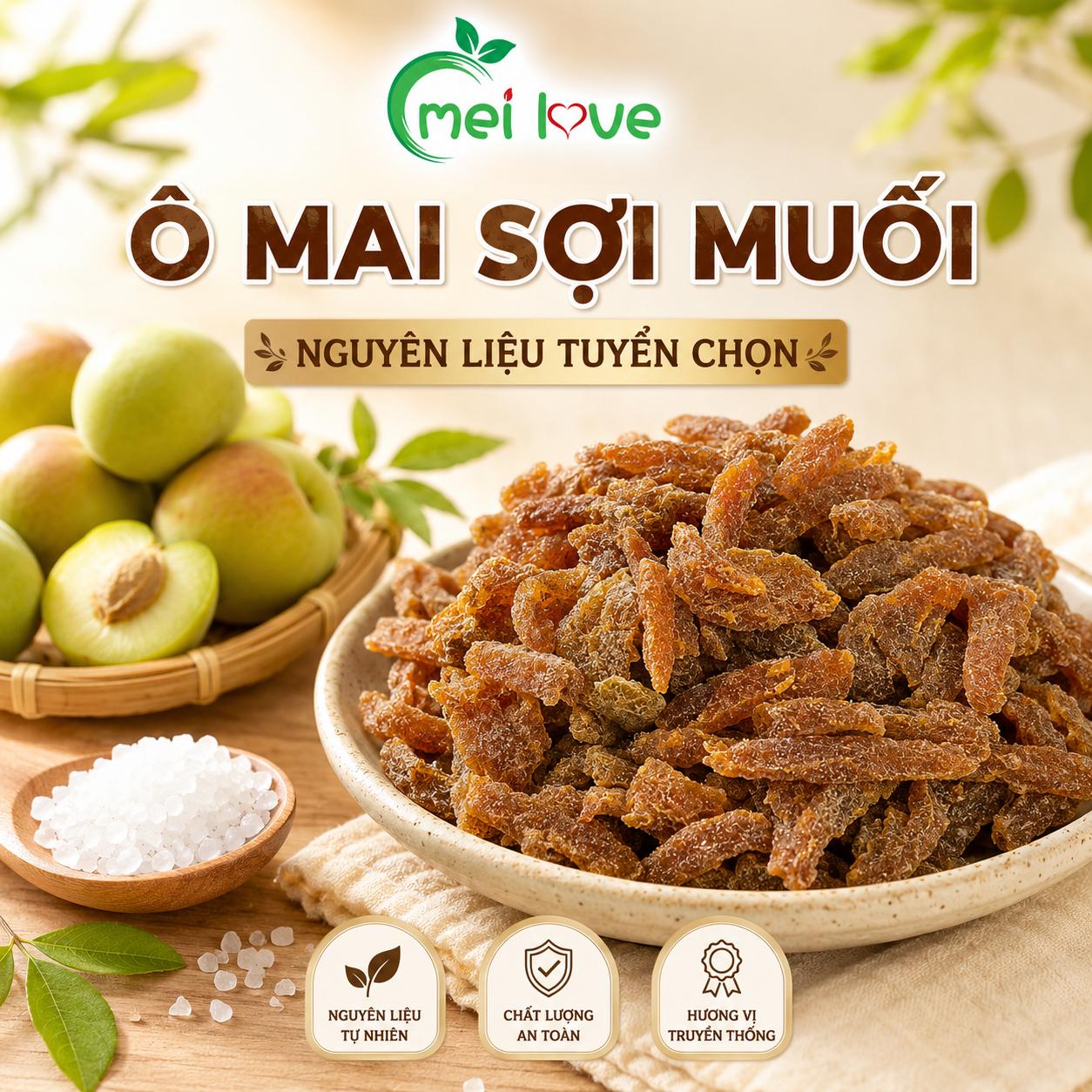 Ô Mai Sợi Muối Cao Cấp, Dẻo Mềm, Chua Ngọt Hài Hòa, Muối Phủ Nhẹ, Món Ăn Vặt Đậm Vị