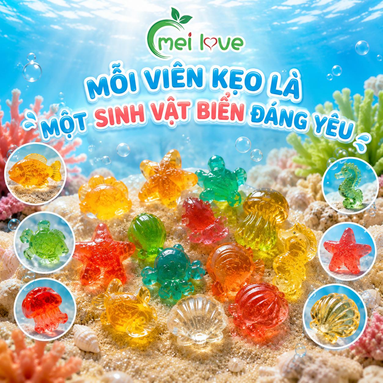 Kẹo Dẻo Đại Dương Hương Trái Cây, Dẻo Dai, Tạo Hình Sinh Vật Biển Đáng Yêu, Kẹo Ăn Vặt Cho Bé & Gia Đình