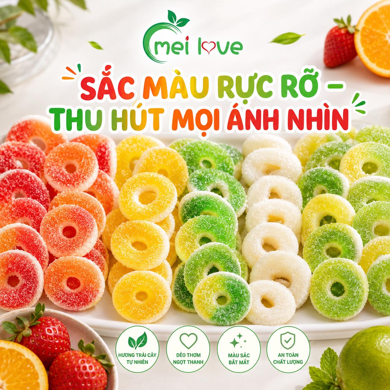 Kẹo Dẻo Cầu Vồng Hình Tròn Hương Trái Cây, Dẻo Dai, Nhiều Màu Sắc, Kẹo Ăn Vặt Cho Bé & Gia Đình