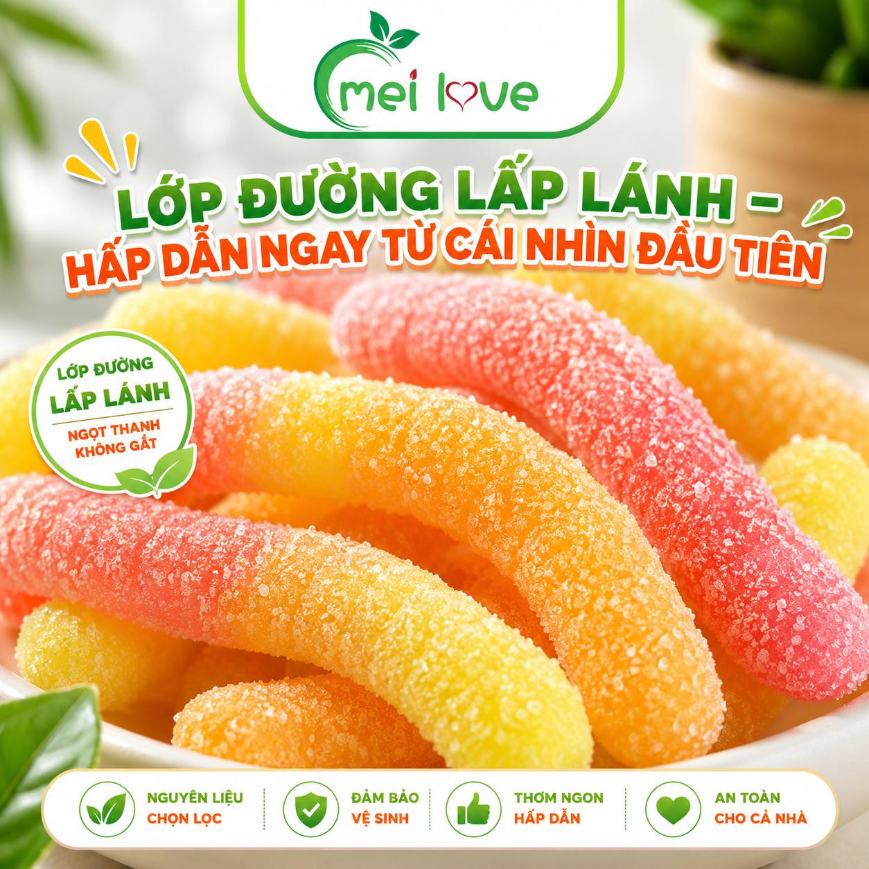 Kẹo Dẻo Con Sâu Lớn Bọc Đường Chua Ngọt, Dẻo Dai, Hương Trái Cây, Kẹo Ăn Vặt Cho Bé & Gia Đình