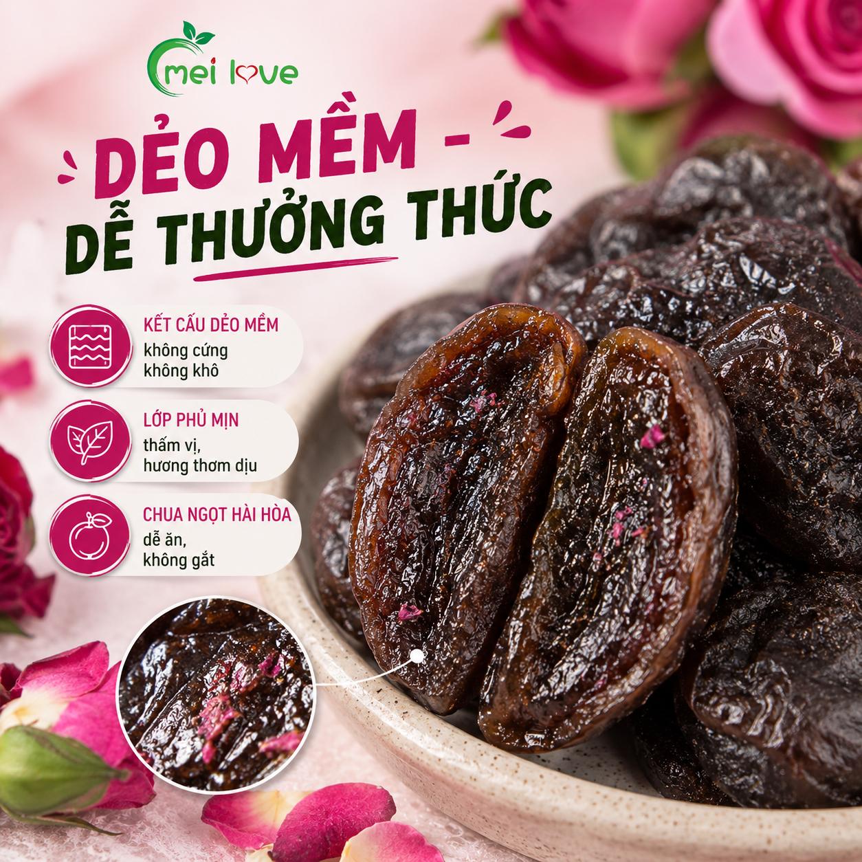 Bánh Xí Muội Hoa Hồng Cao Cấp, Dẻo Mềm, Chua Ngọt Hài Hòa, Hương Hoa Hồng Thơm Dịu