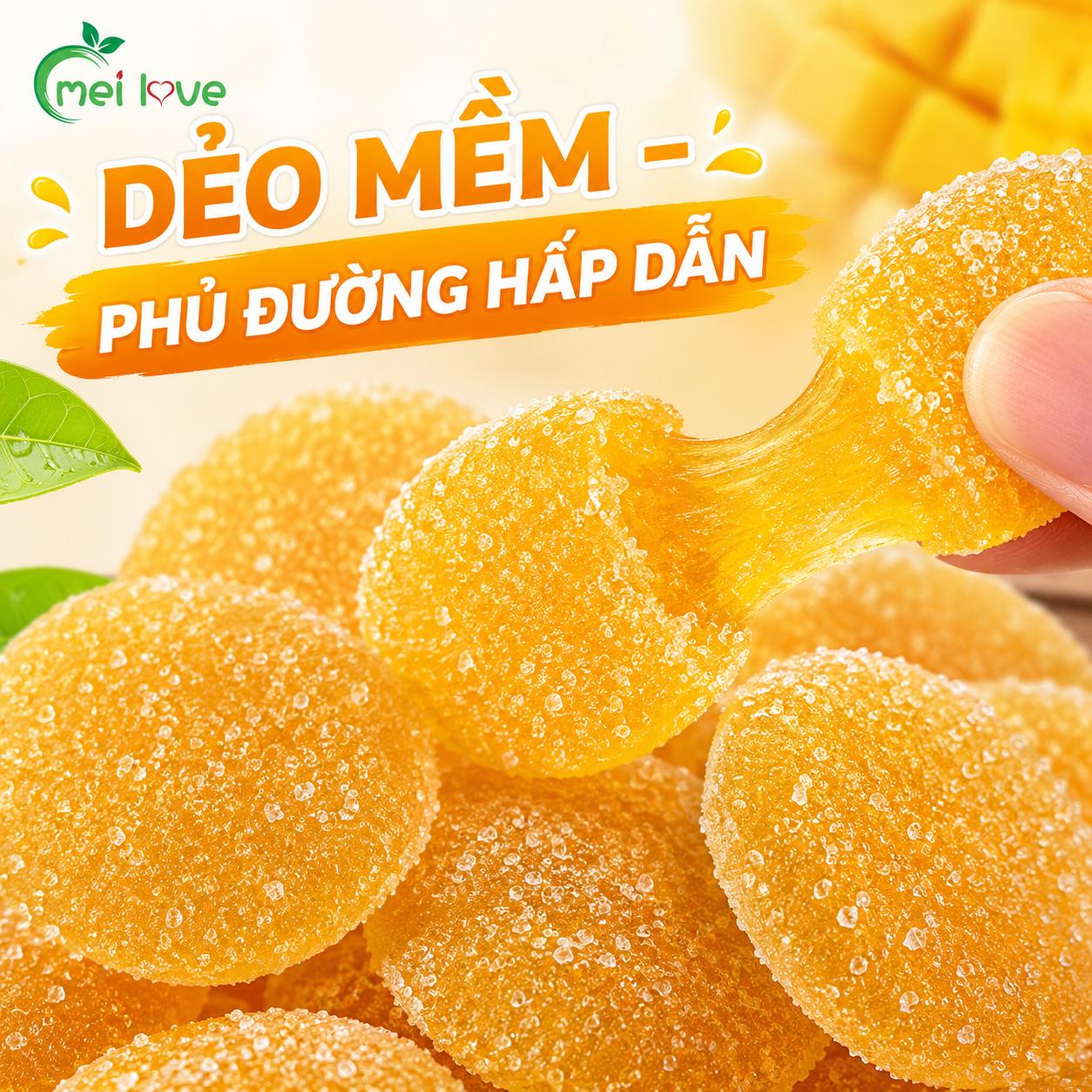 Kẹo Dẻo Xoài Bọc Đường Hương Xoài, Dẻo Mềm, Phủ Đường Hấp Dẫn, Kẹo Ăn Vặt Cho Bé & Gia Đình