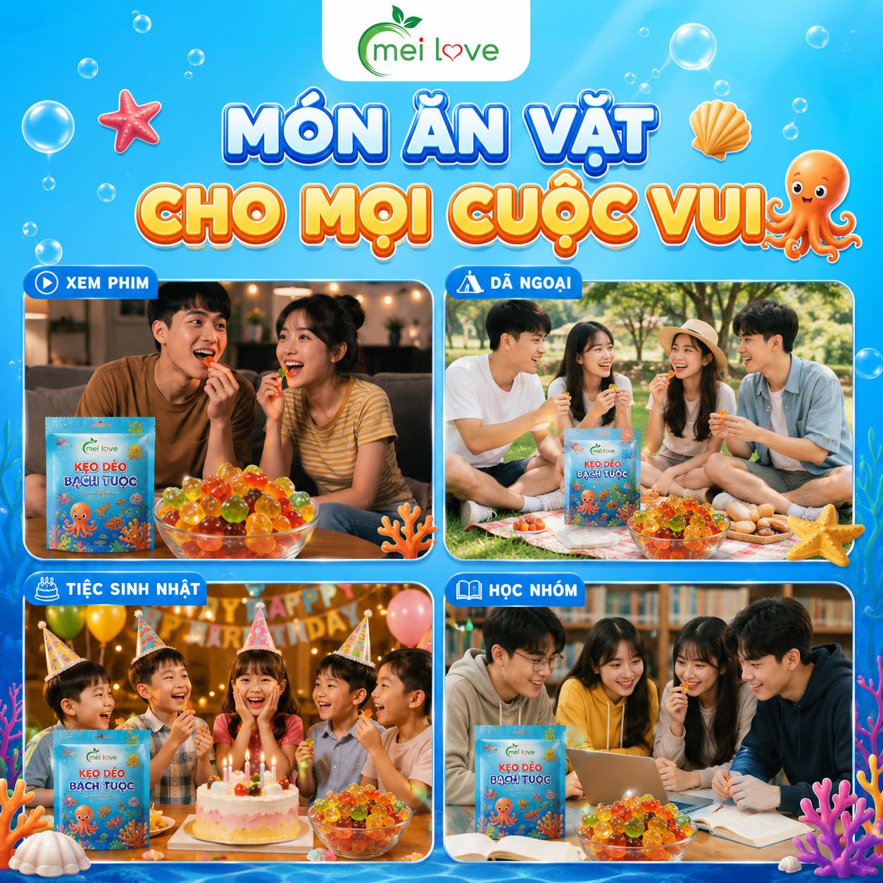 Kẹo Dẻo Bạch Tuộc Hương Trái Cây, Dẻo Dai, Tạo Hình Bạch Tuộc Đáng Yêu, Kẹo Ăn Vặt Cho Bé & Gia Đình