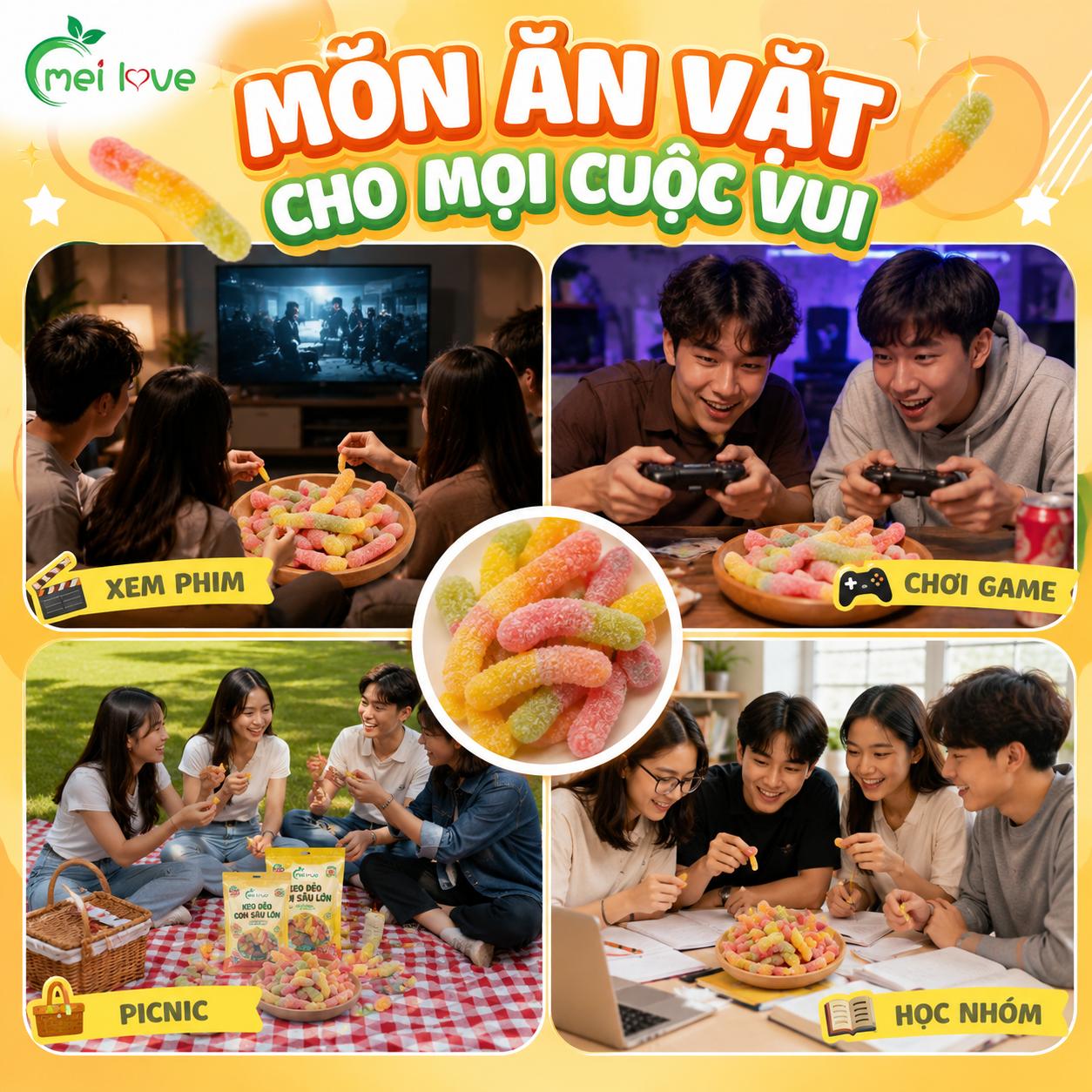 Kẹo Dẻo Con Sâu Lớn Bọc Đường Chua Ngọt, Dẻo Dai, Hương Trái Cây, Kẹo Ăn Vặt Cho Bé & Gia Đình
