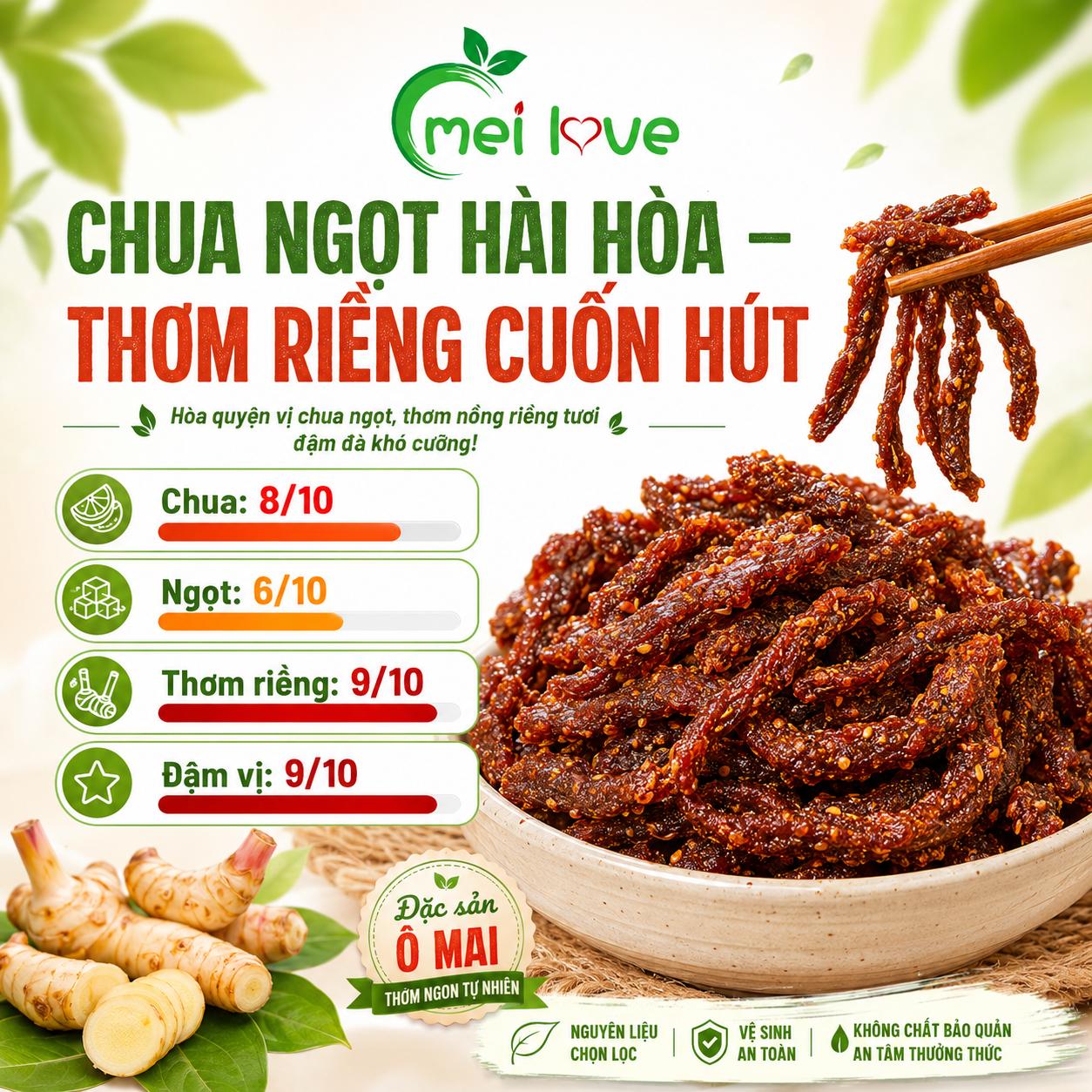 Ô Mai Sợi Riềng Cao Cấp, Sợi Dẻo Mềm, Chua Ngọt Đậm Đà, Hương Riềng Thơm Đặc Trưng