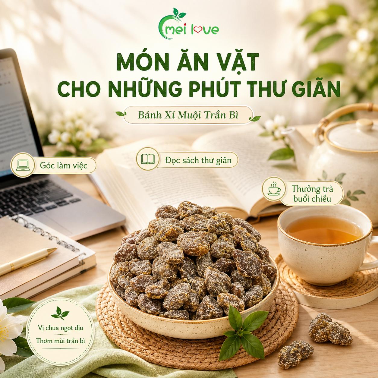 Bánh Xí Muội Trần Bì Cao Cấp, Dẻo Mềm, Chua Ngọt Hài Hòa, Hương Trần Bì Thơm Đặc Trưng
