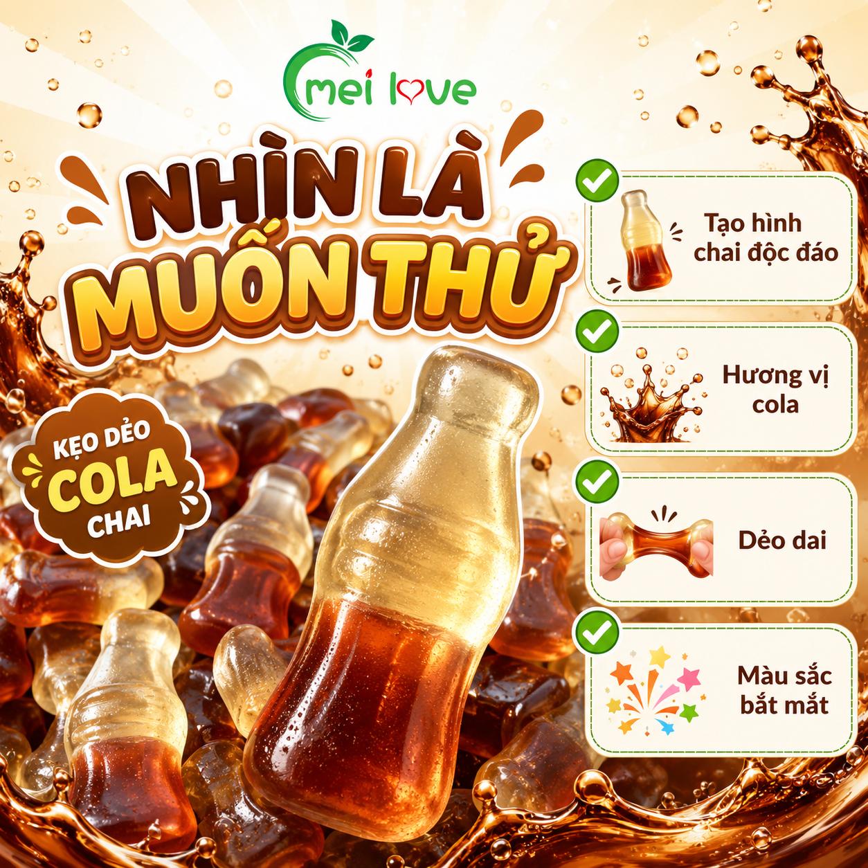 Kẹo Dẻo Chai Cola, Dẻo Dai, Hương Vị Cola Đậm Đà, Kẹo Hình Chai Ăn Vặt Cho Bé & Gia Đình