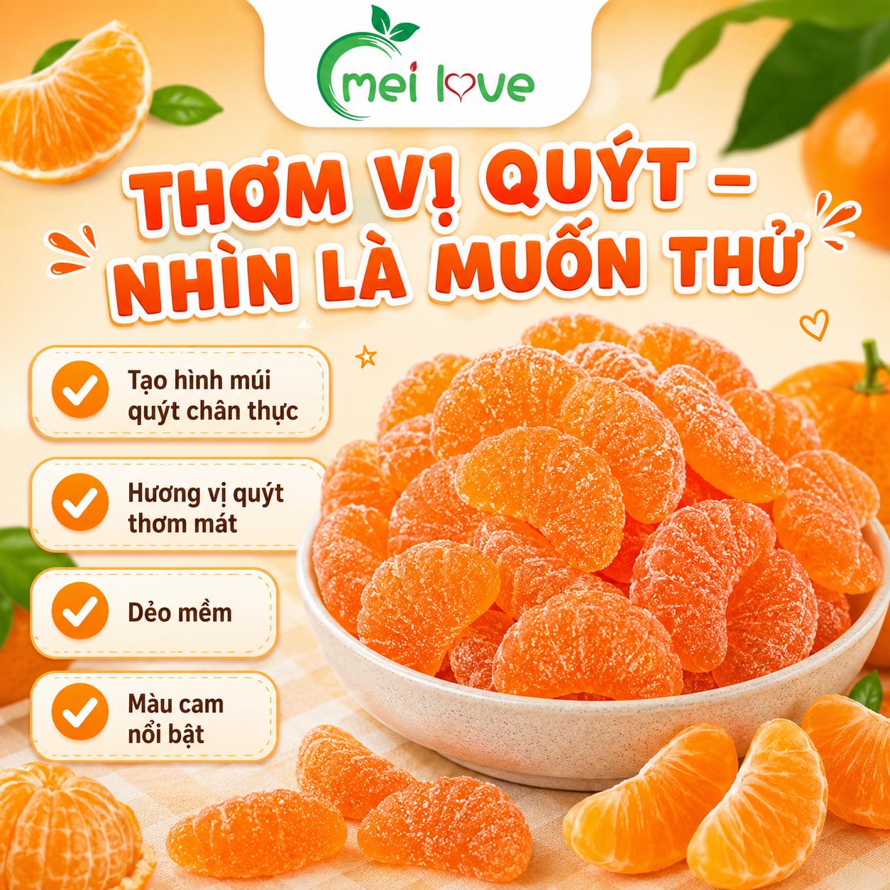 Kẹo Dẻo Múi Quýt Hương Quýt, Dẻo Mềm, Tạo Hình Múi Quýt Độc Đáo, Kẹo Ăn Vặt Cho Bé & Gia Đình