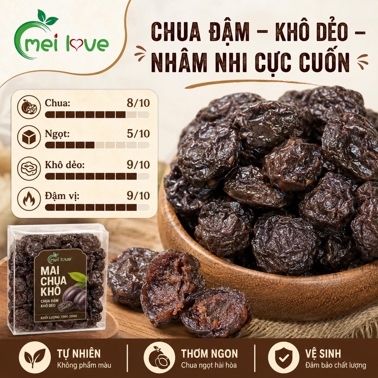 Mai Chua Khô Cao Cấp, Khô Dẻo Tự Nhiên, Chua Thanh Đậm Vị, Món Ăn Vặt Truyền Thống