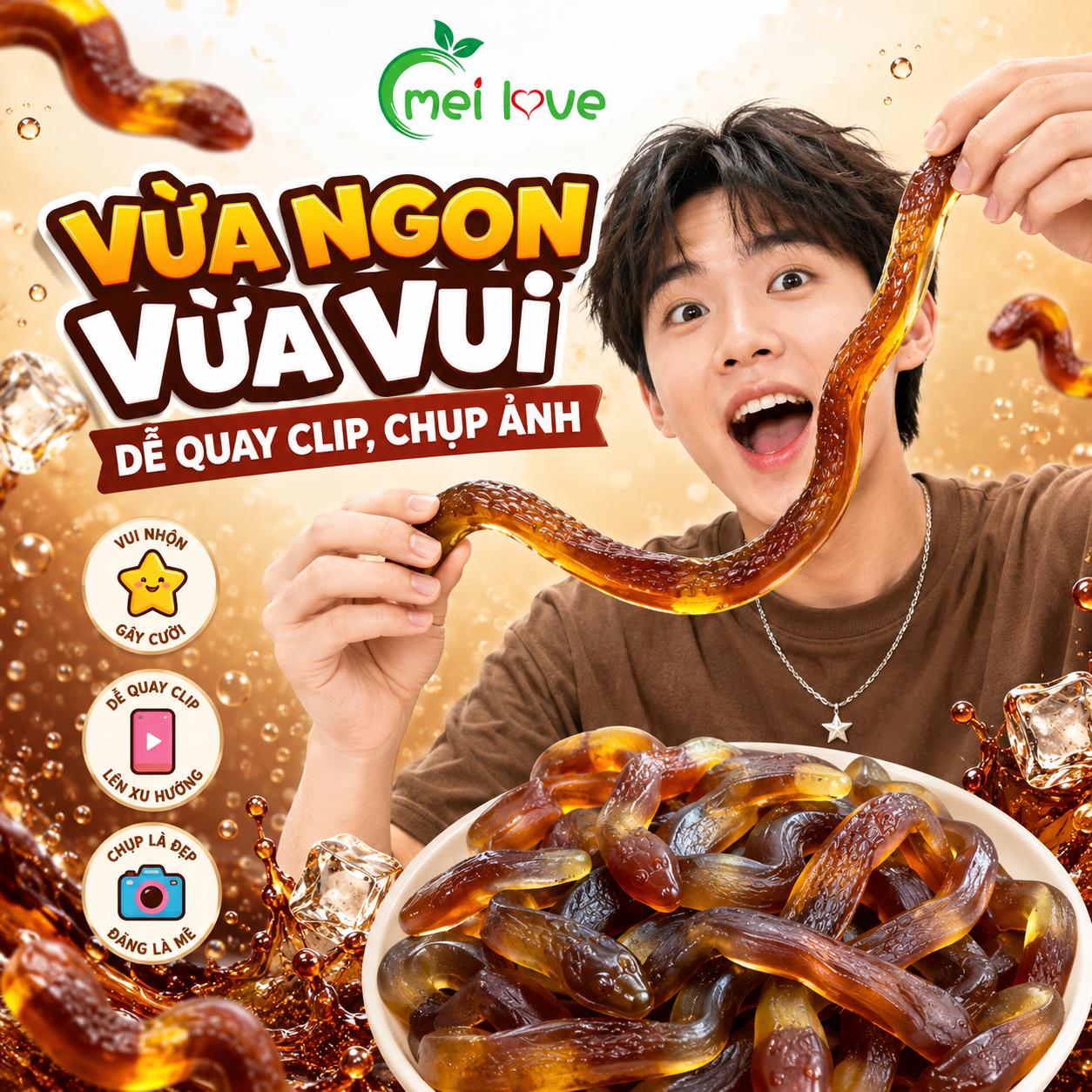 Kẹo Dẻo Rắn Coca Vị Cola Chua Ngọt Dai Mềm, Kẹo Ăn Vặt Hình Rắn Vui Mắt Cho Bé Và Gia Đình
