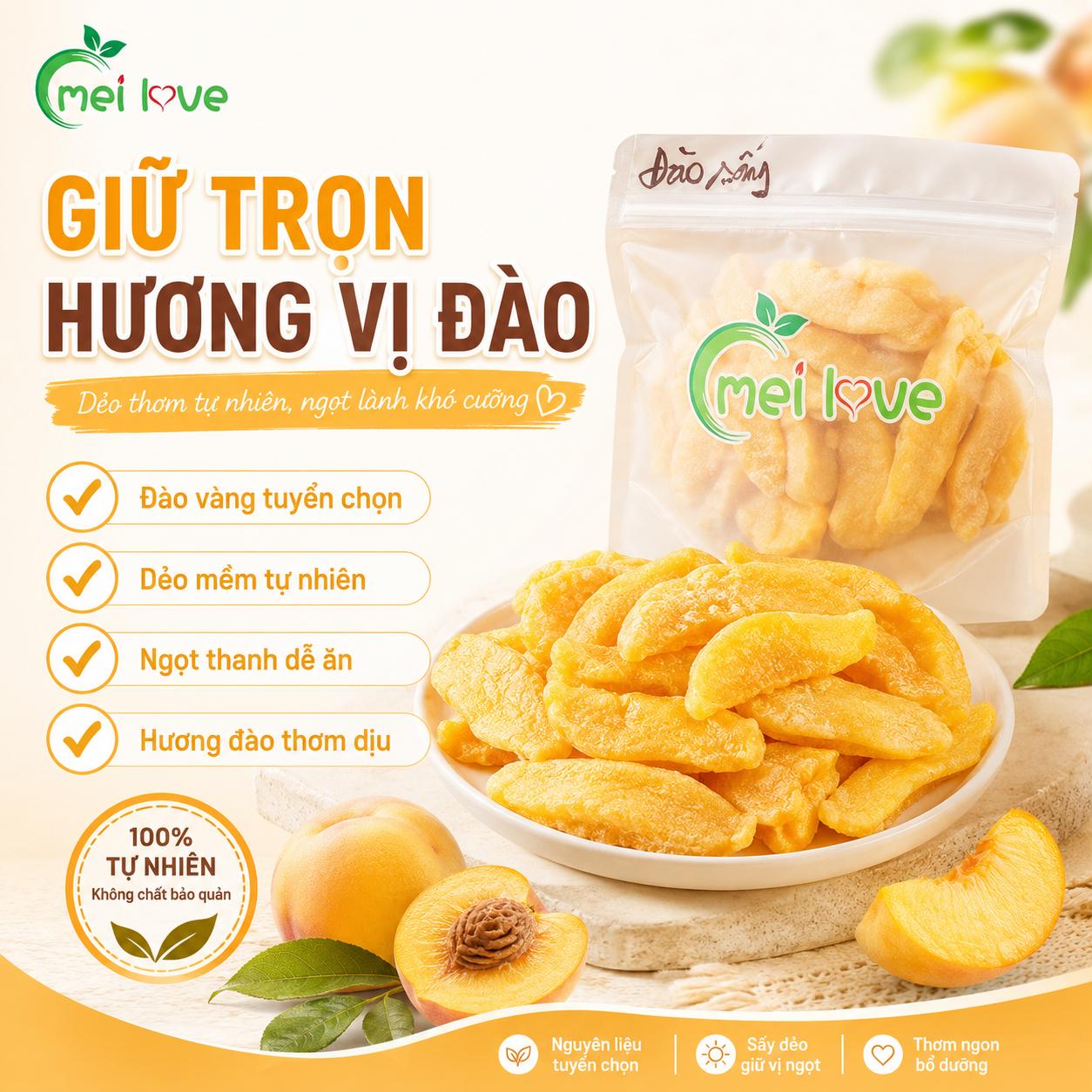 Đào Vàng Sấy Khô Cao Cấp, Dẻo Mềm, Thơm Vị Đào Tự Nhiên, Ngọt Thanh, Trái Cây Sấy Ăn Vặt
