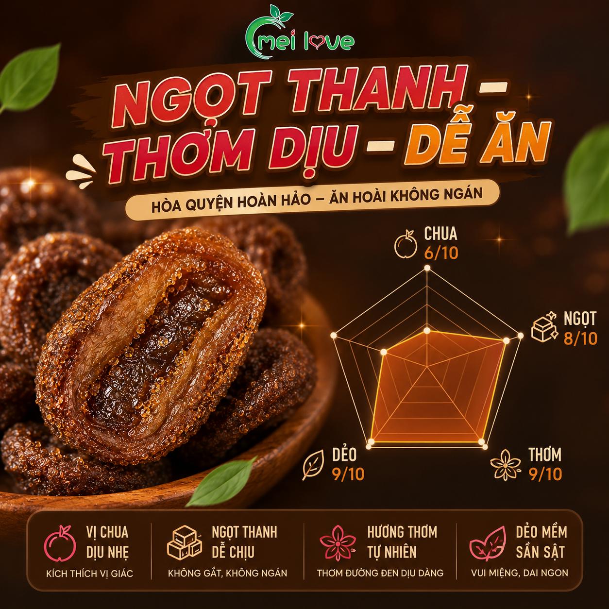 Bánh Xí Muội Đường Đen Cao Cấp, Dẻo Mềm, Chua Ngọt Hài Hòa, Thơm Đường Đen Đặc Trưng