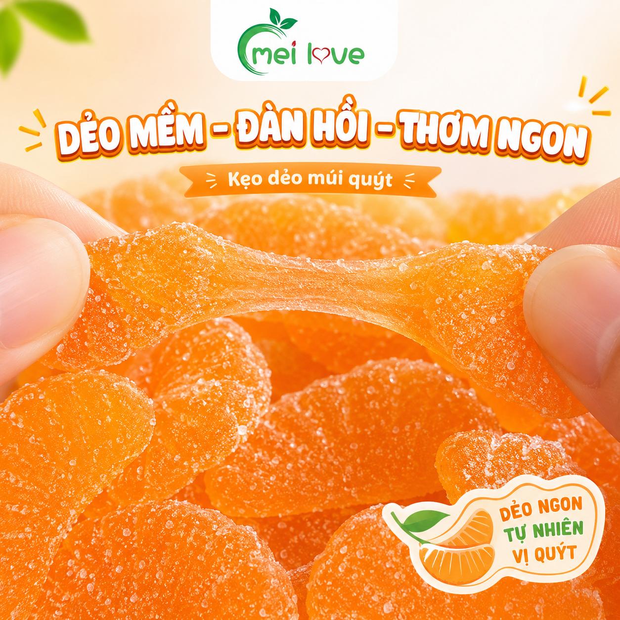 Kẹo Dẻo Múi Quýt Hương Quýt, Dẻo Mềm, Tạo Hình Múi Quýt Độc Đáo, Kẹo Ăn Vặt Cho Bé & Gia Đình