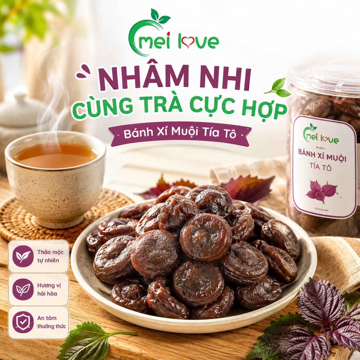 Bánh Xí Muội Tía Tô Cao Cấp, Dẻo Mềm, Chua Ngọt Hài Hòa, Hương Tía Tô Thơm Đặc Trưng