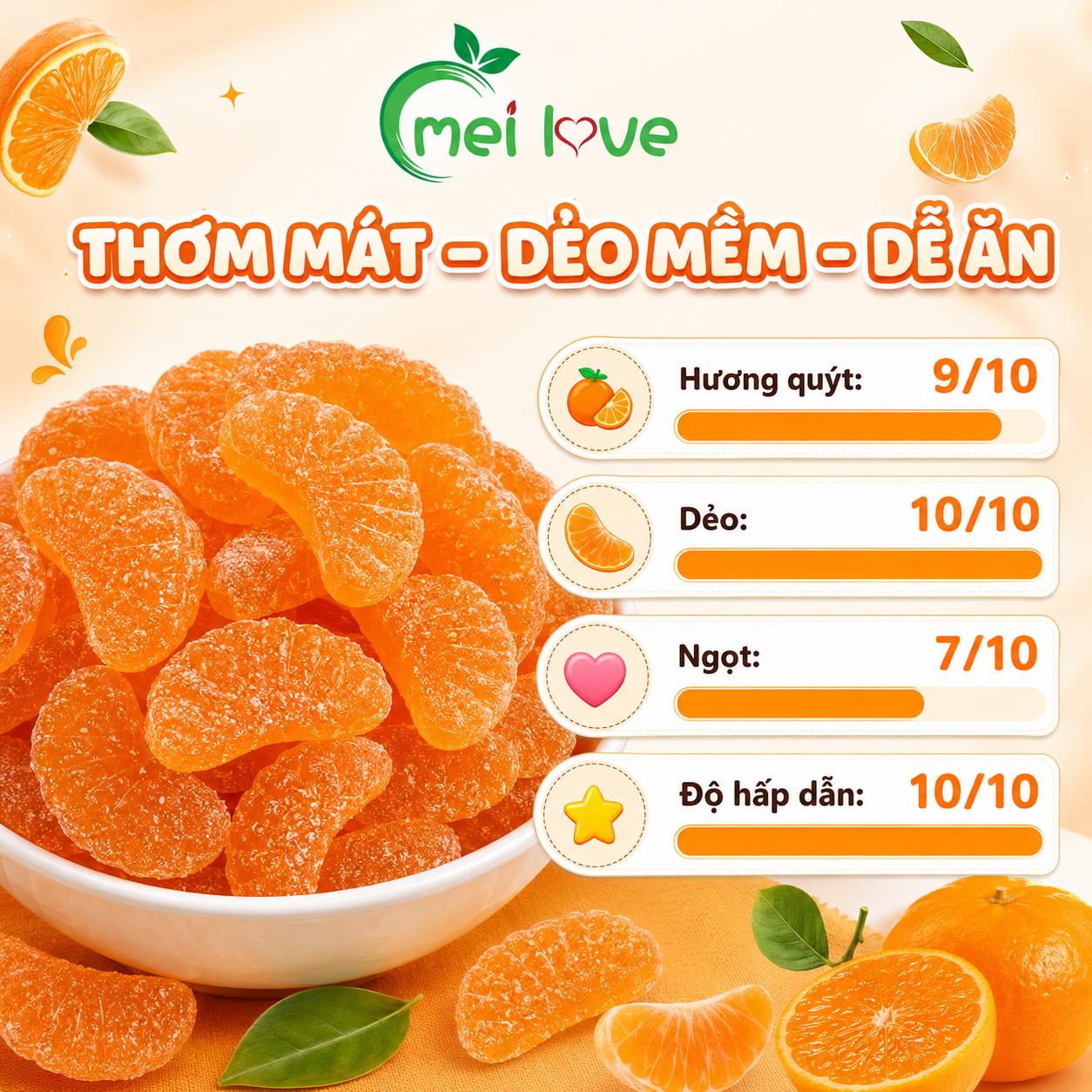 Kẹo Dẻo Múi Quýt Hương Quýt, Dẻo Mềm, Tạo Hình Múi Quýt Độc Đáo, Kẹo Ăn Vặt Cho Bé & Gia Đình