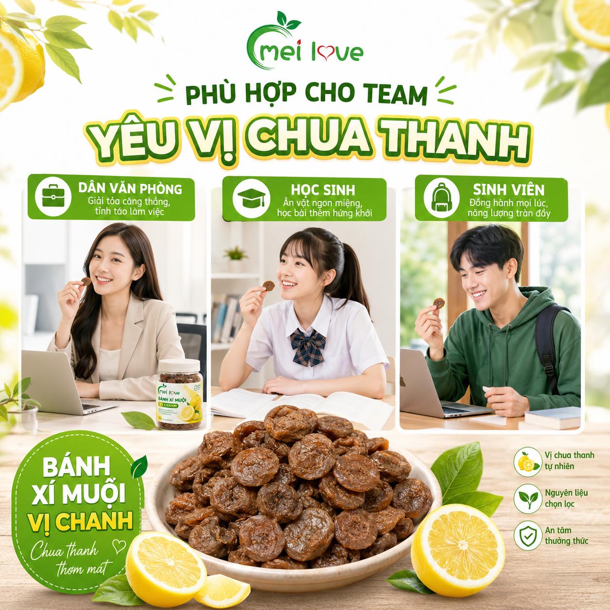 Bánh Xí Muội Vị Chanh Cao Cấp, Dẻo Mềm, Chua Ngọt Hài Hòa, Hương Chanh Thanh Mát