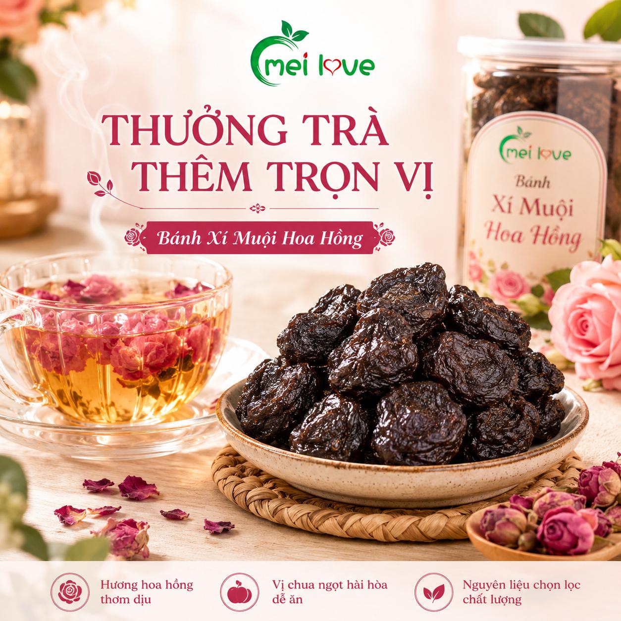 Bánh Xí Muội Hoa Hồng Cao Cấp, Dẻo Mềm, Chua Ngọt Hài Hòa, Hương Hoa Hồng Thơm Dịu