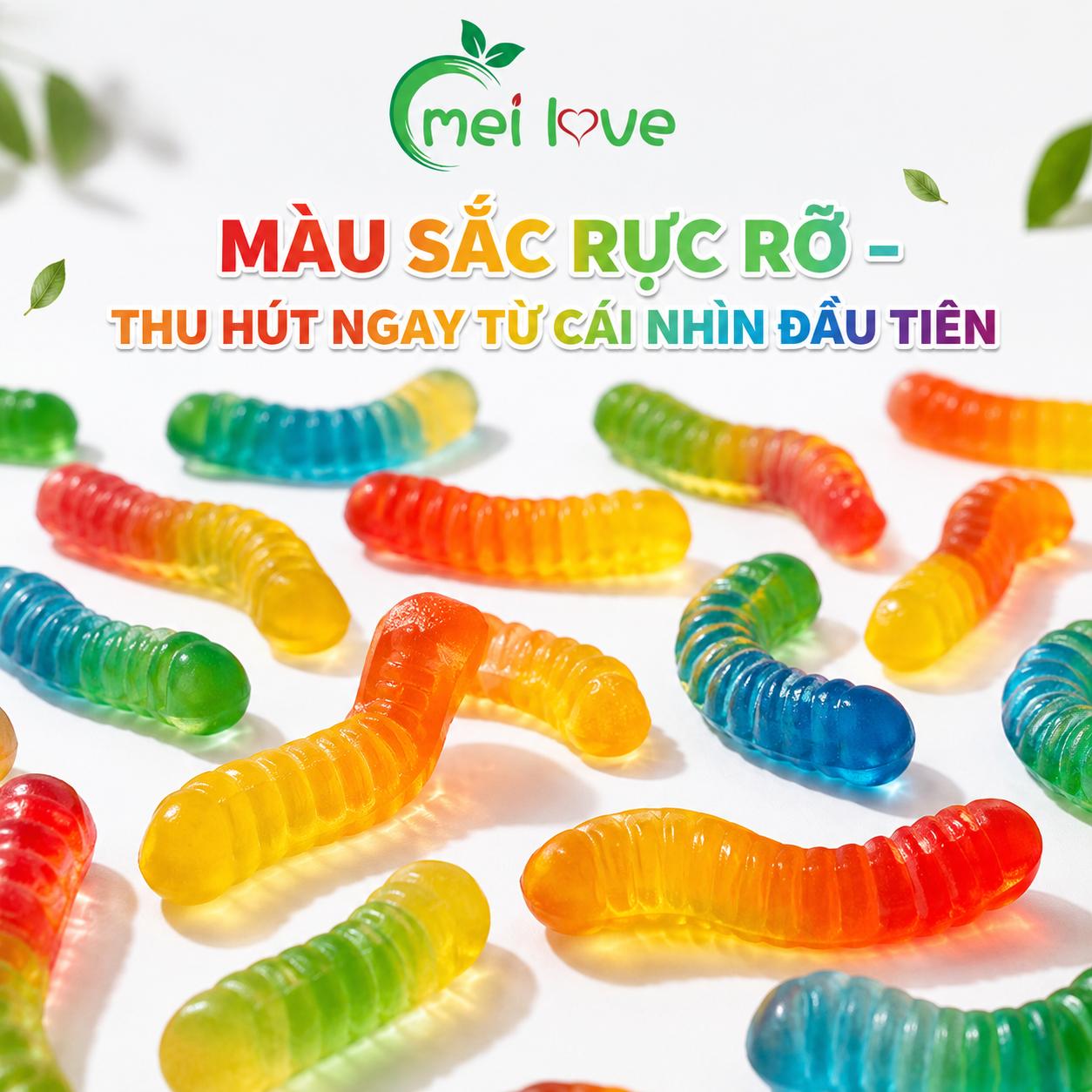 Kẹo Dẻo Sâu Cầu Vồng Hương Trái Cây, Dẻo Dai, Nhiều Màu Sắc, Kẹo Ăn Vặt Cho Bé & Gia Đình