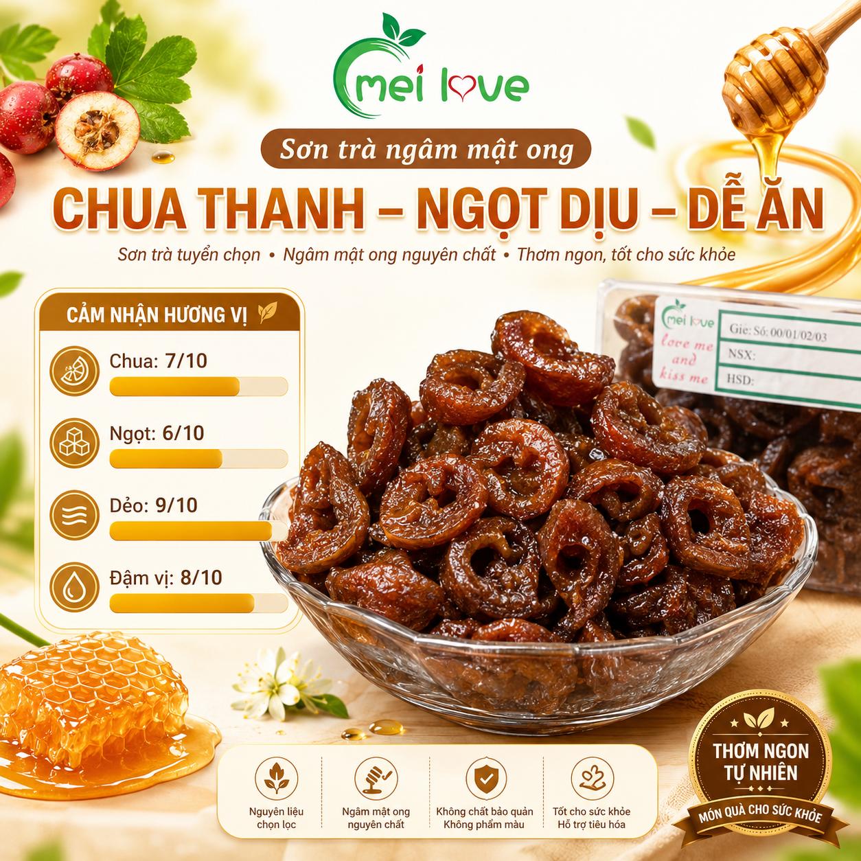 Sơn Trà Ngâm Mật Ong Cao Cấp, Dẻo Mềm, Chua Thanh, Ngọt Dịu Từ Mật Ong, Món Ăn Vặt Trái Cây
