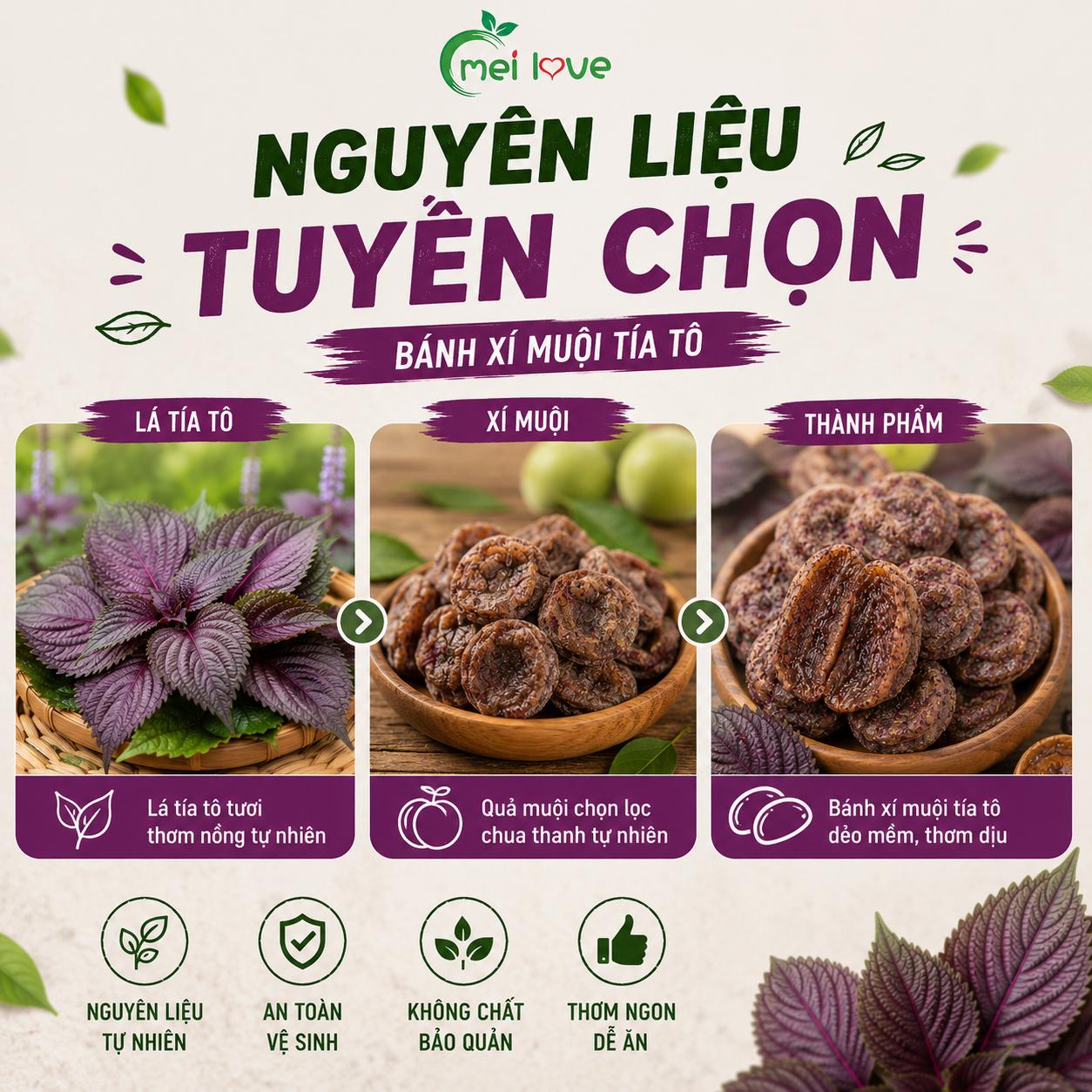 Bánh Xí Muội Tía Tô Cao Cấp, Dẻo Mềm, Chua Ngọt Hài Hòa, Hương Tía Tô Thơm Đặc Trưng