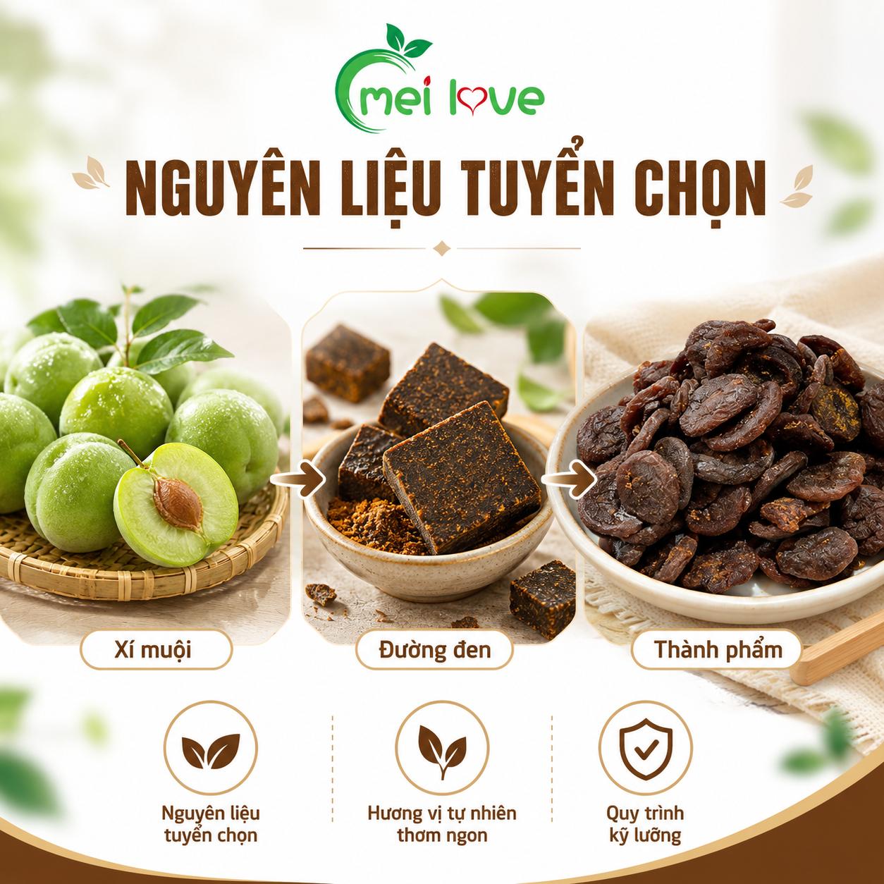 Bánh Xí Muội Đường Đen Cao Cấp, Dẻo Mềm, Chua Ngọt Hài Hòa, Thơm Đường Đen Đặc Trưng