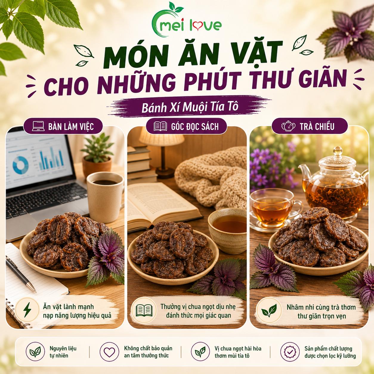 Bánh Xí Muội Tía Tô Cao Cấp, Dẻo Mềm, Chua Ngọt Hài Hòa, Hương Tía Tô Thơm Đặc Trưng