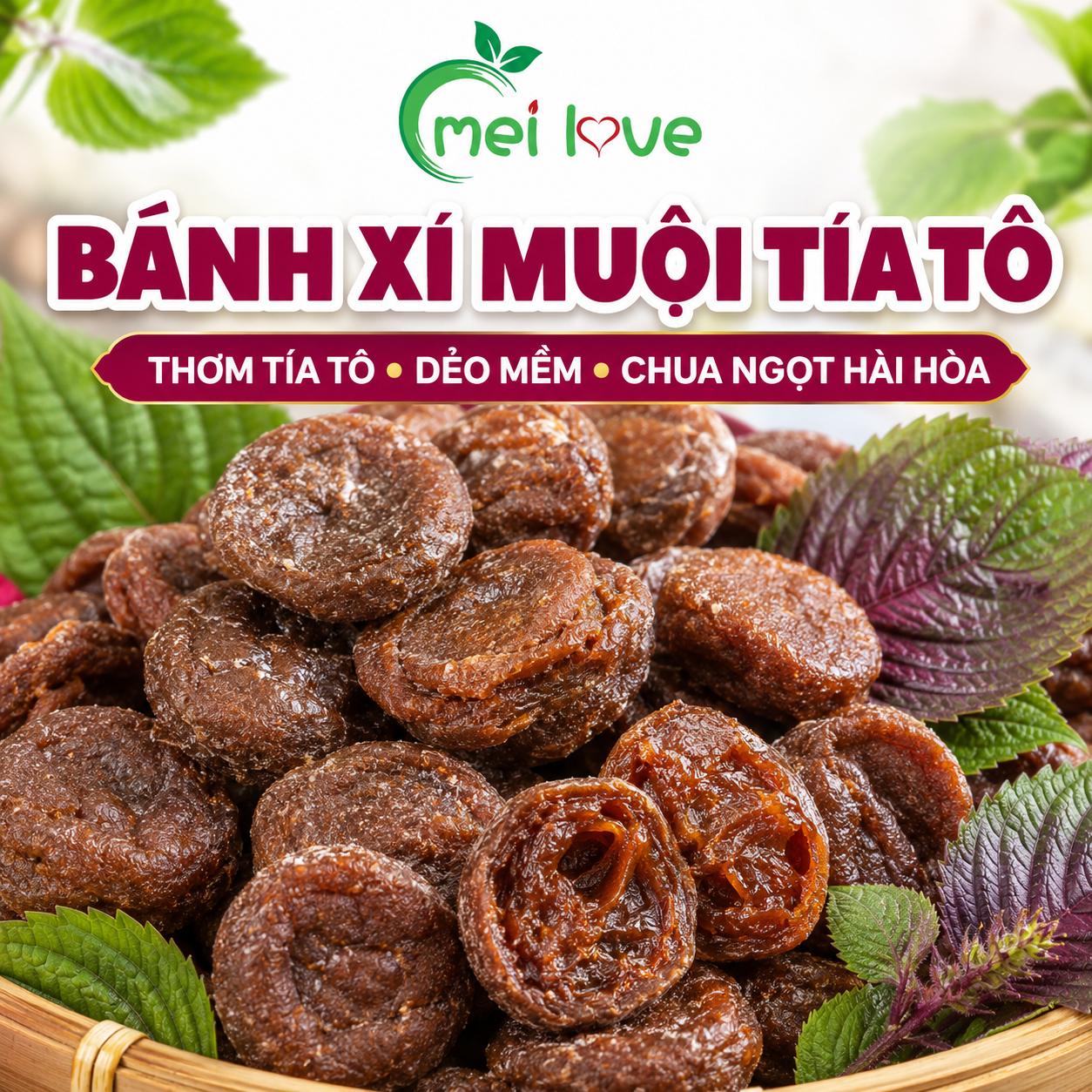 Bánh Xí Muội Tía Tô Cao Cấp, Dẻo Mềm, Chua Ngọt Hài Hòa, Hương Tía Tô Thơm Đặc Trưng