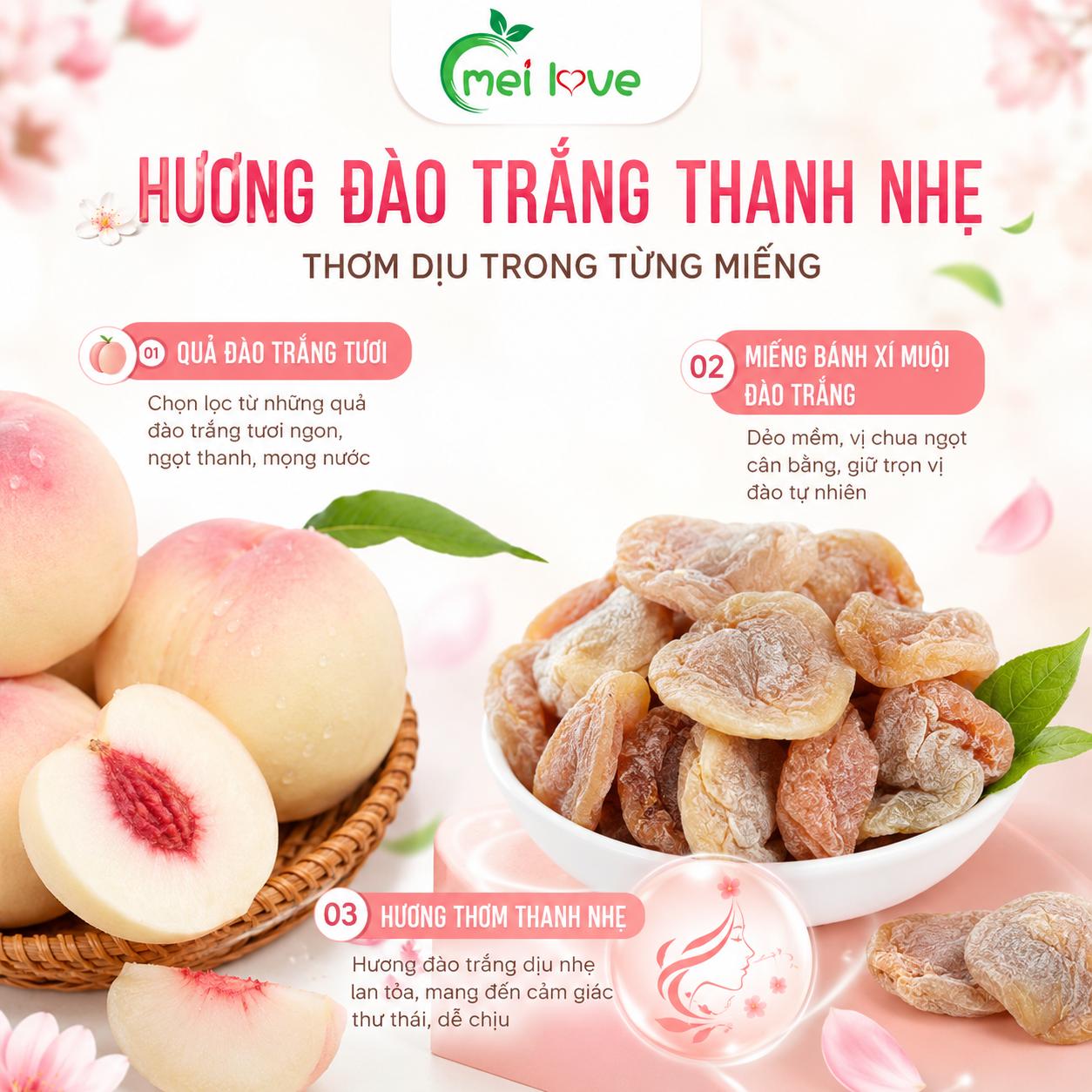Bánh Xí Muội Đào Trắng Cao Cấp, Dẻo Mềm, Chua Ngọt Hài Hòa, Hương Đào Trắng Thơm Dịu