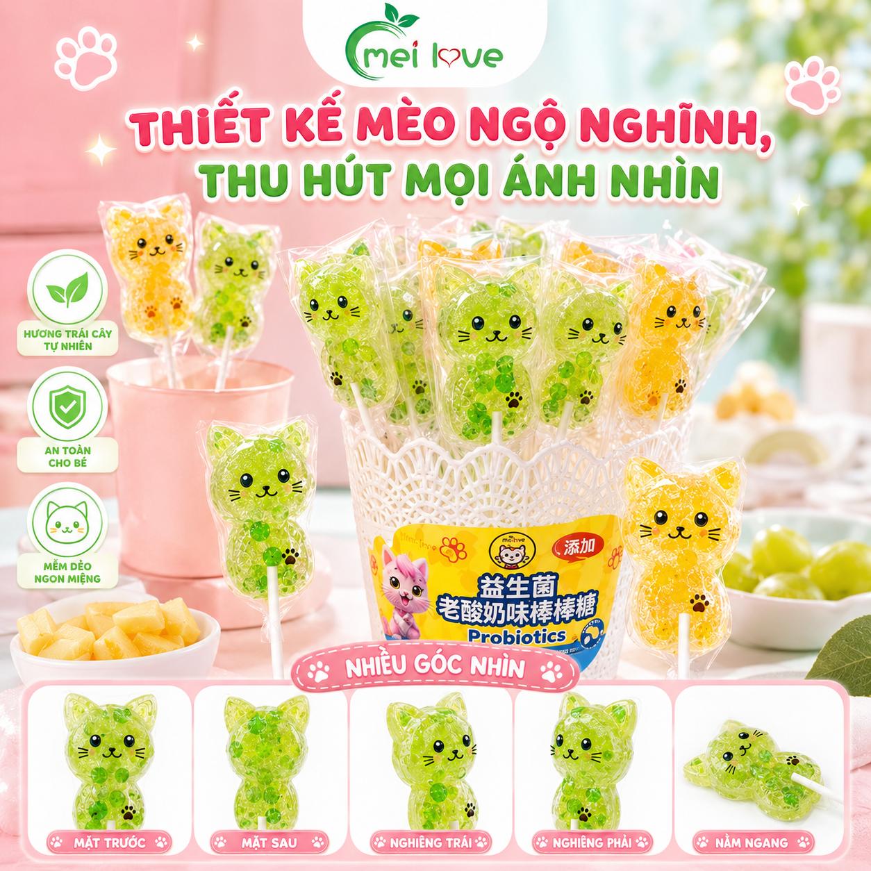 Kẹo Dẻo Cây Con Mèo Hương Trái Cây, Dẻo Mềm, Tạo Hình Mèo Đáng Yêu, Kẹo Ăn Vặt Cho Bé & Gia Đình