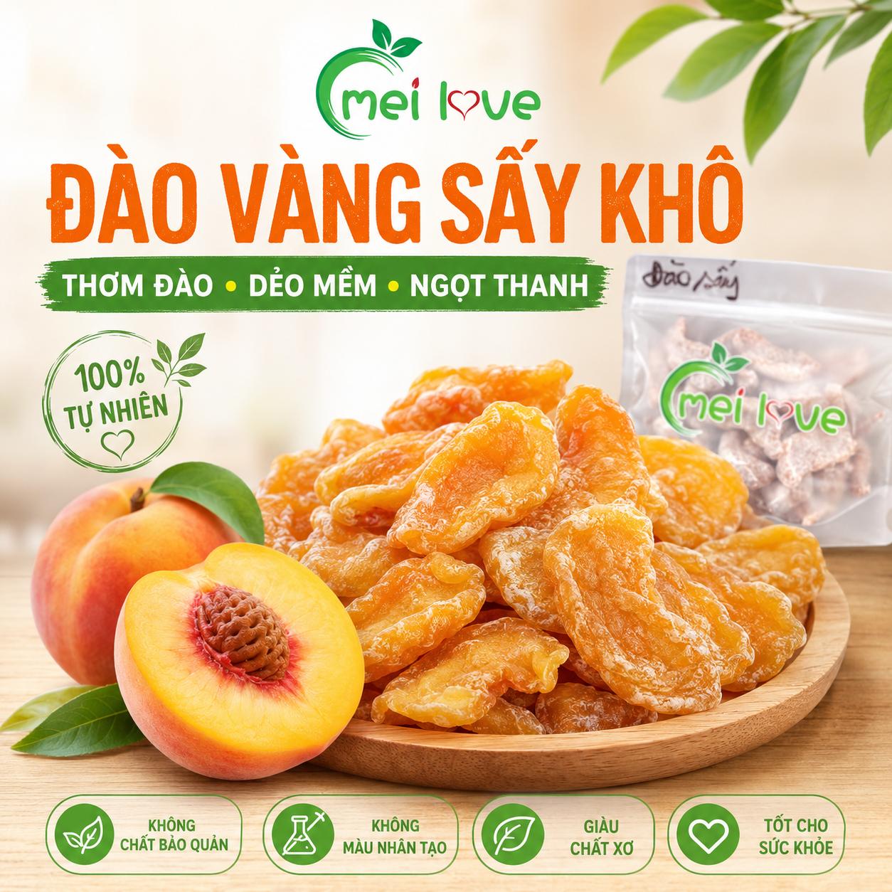 Đào Vàng Sấy Khô Cao Cấp, Dẻo Mềm, Thơm Vị Đào Tự Nhiên, Ngọt Thanh, Trái Cây Sấy Ăn Vặt