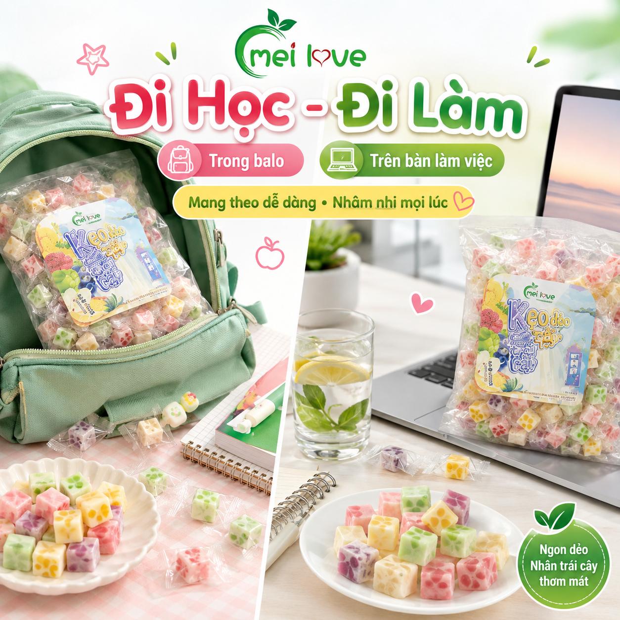 Kẹo Dẻo Nhân Trái Cây Lên Men Chua Ngọt, Nhân Sốt Mềm Tan, Ăn Vặt Lạ Miệng Cho Văn Phòng
