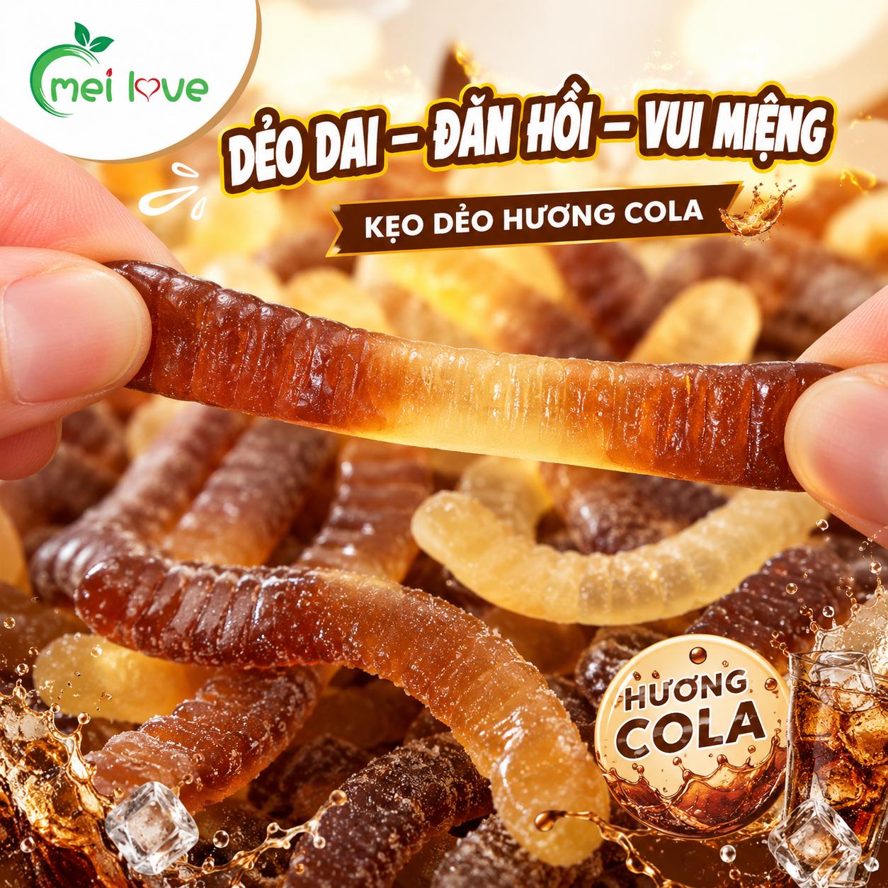 Kẹo Dẻo Sâu Vị Coca, Dẻo Dai, Hương Vị Cola Đậm Đà, Kẹo Ăn Vặt Hình Con Sâu Cho Bé & Gia Đình