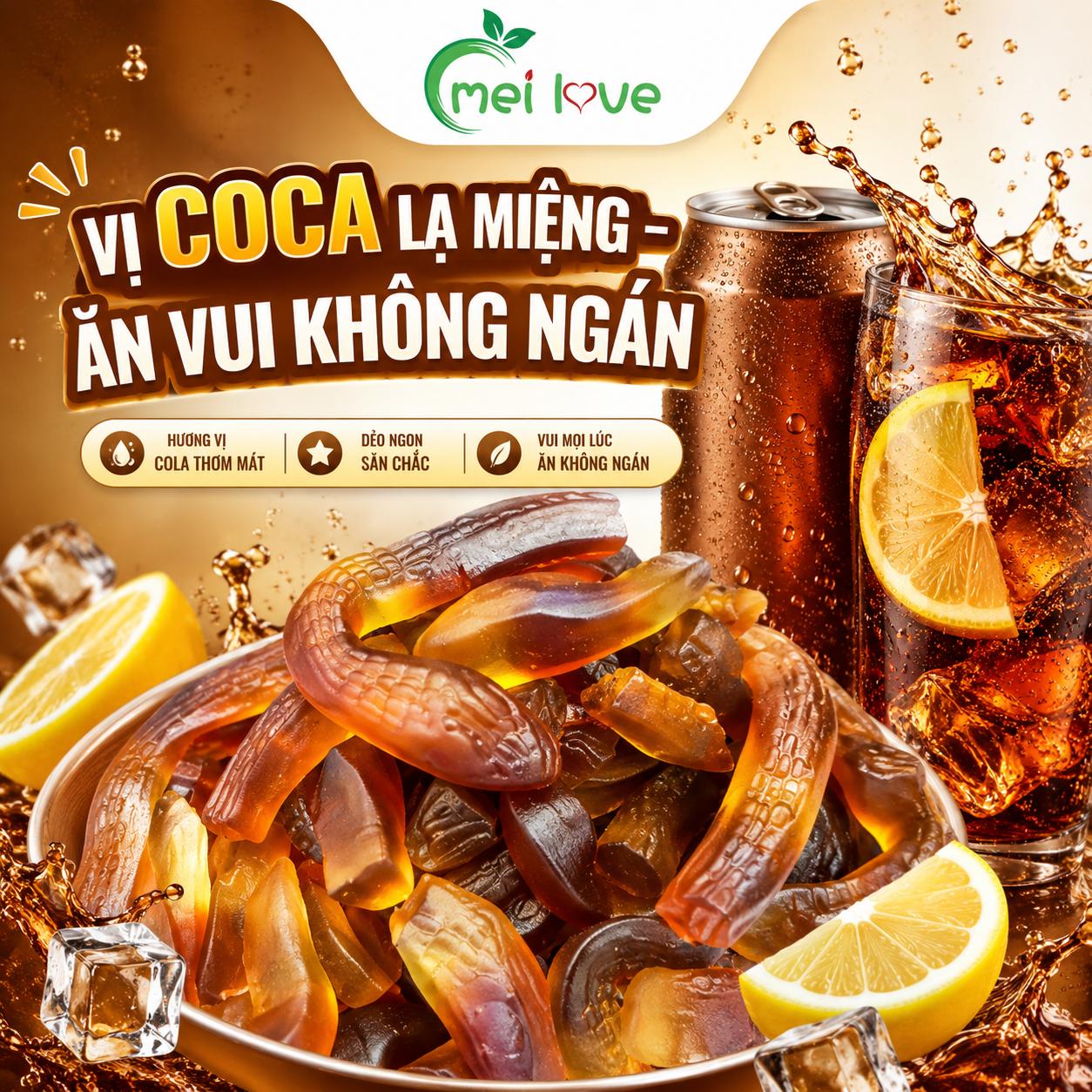 Kẹo Dẻo Rắn Coca Vị Cola Chua Ngọt Dai Mềm, Kẹo Ăn Vặt Hình Rắn Vui Mắt Cho Bé Và Gia Đình