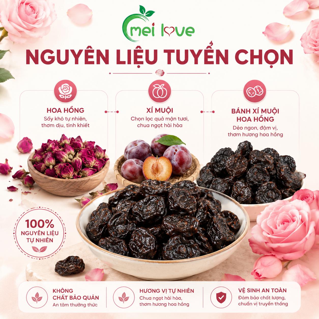 Bánh Xí Muội Hoa Hồng Cao Cấp, Dẻo Mềm, Chua Ngọt Hài Hòa, Hương Hoa Hồng Thơm Dịu