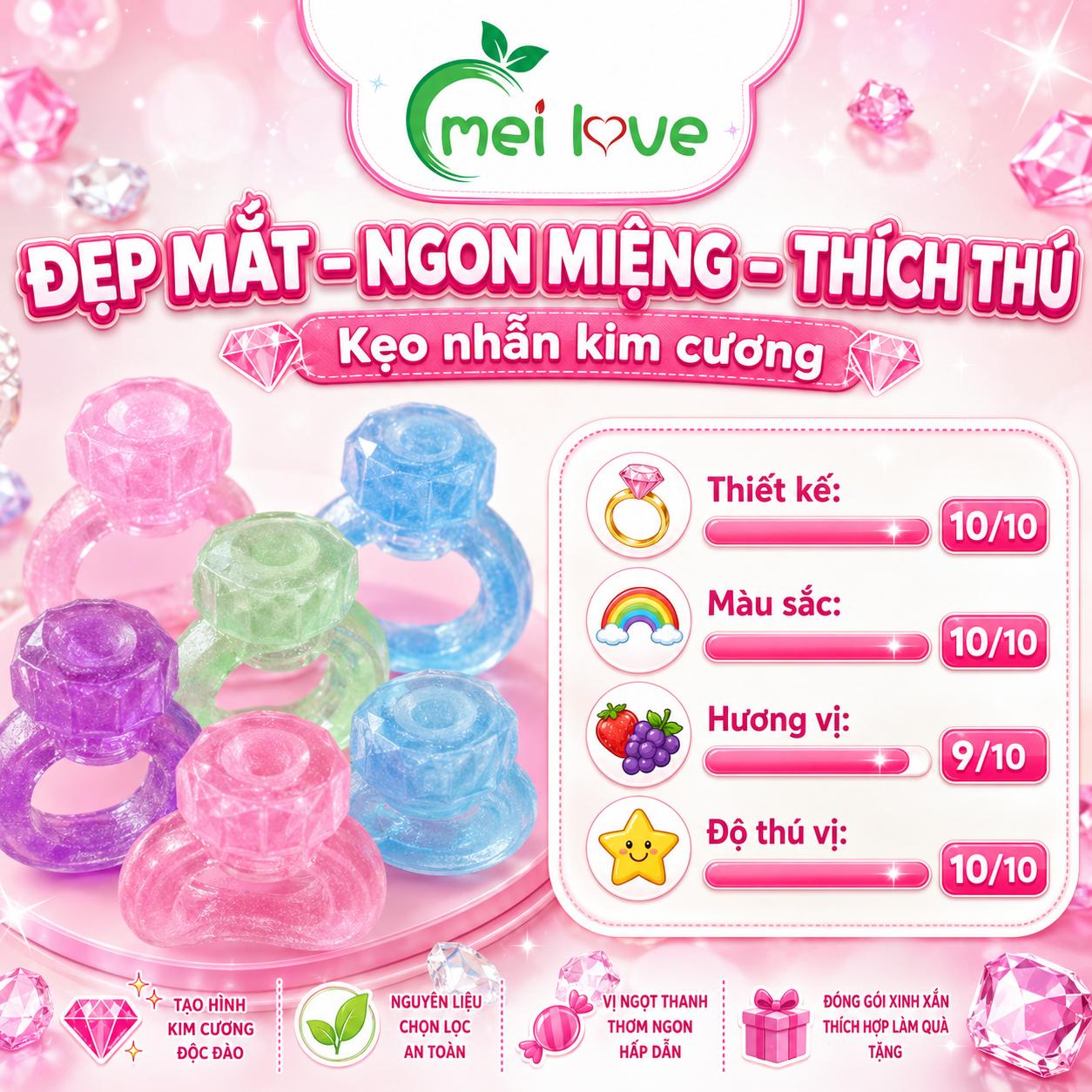 Kẹo Nhẫn Kim Cương Vị Trái Cây, Kẹo Hình Chiếc Nhẫn Độc Đáo, Kẹo Tuổi Thơ, Ăn Vặt & Quà Tặng
